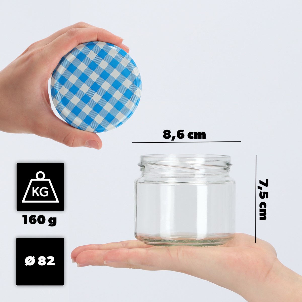 Słoiki na przetwory Sonka 330ml 10szt fi 82 mm + wieczka "Niebieska Krata"