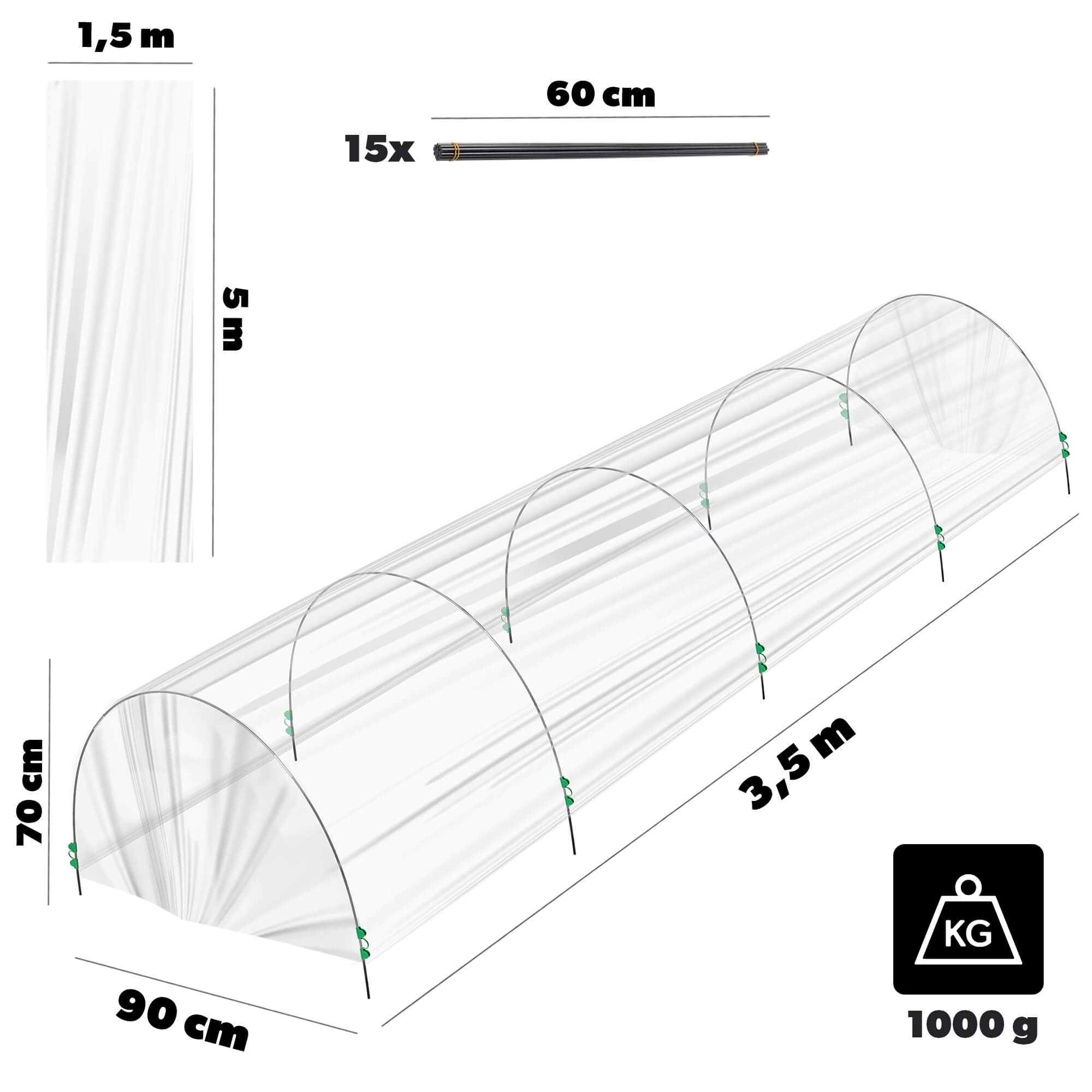 Tunel ogrodowy Vindelle folia PE 350 x 90 x 70 cm