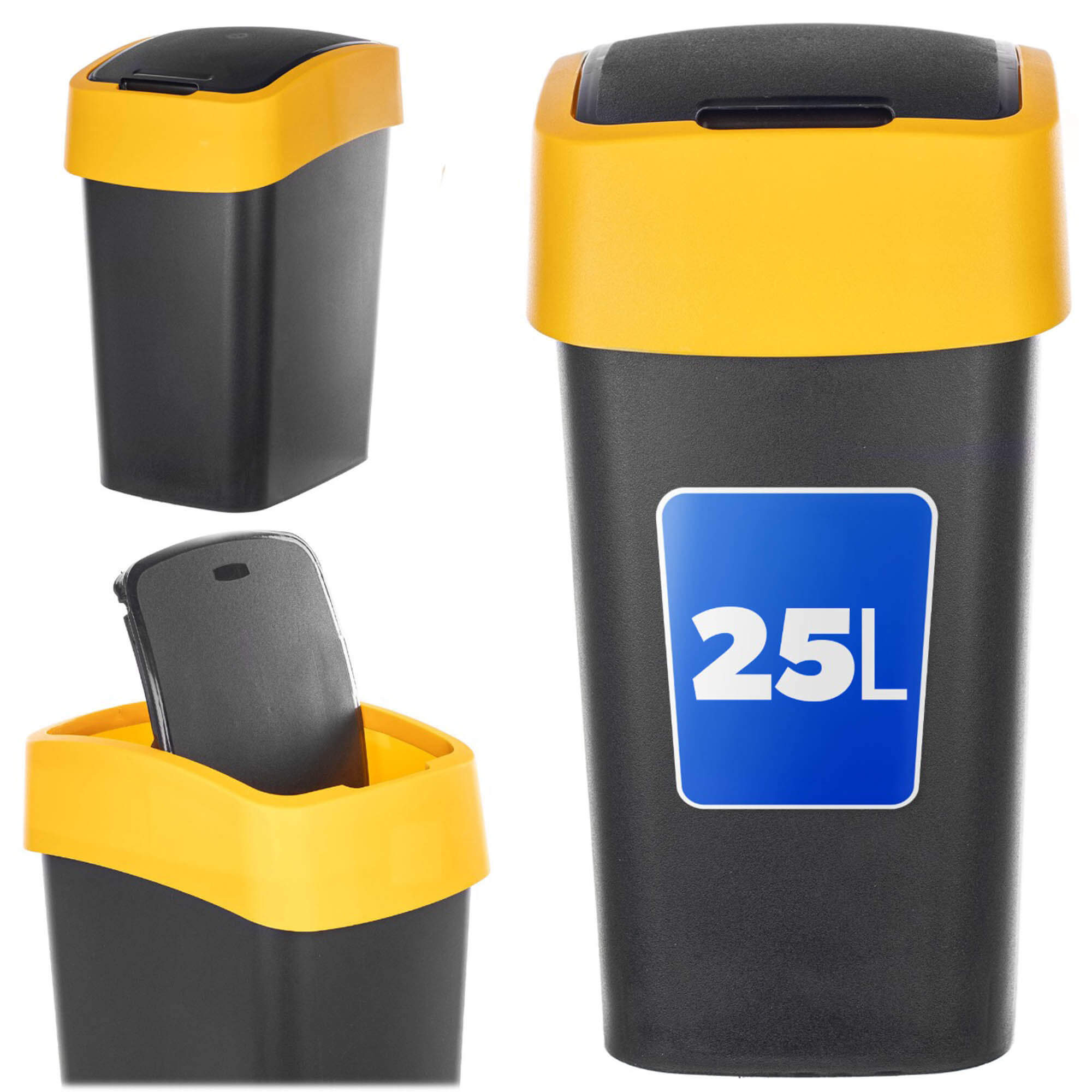 Kosz na śmieci Curver Flip Bin 25L czarno-żółty