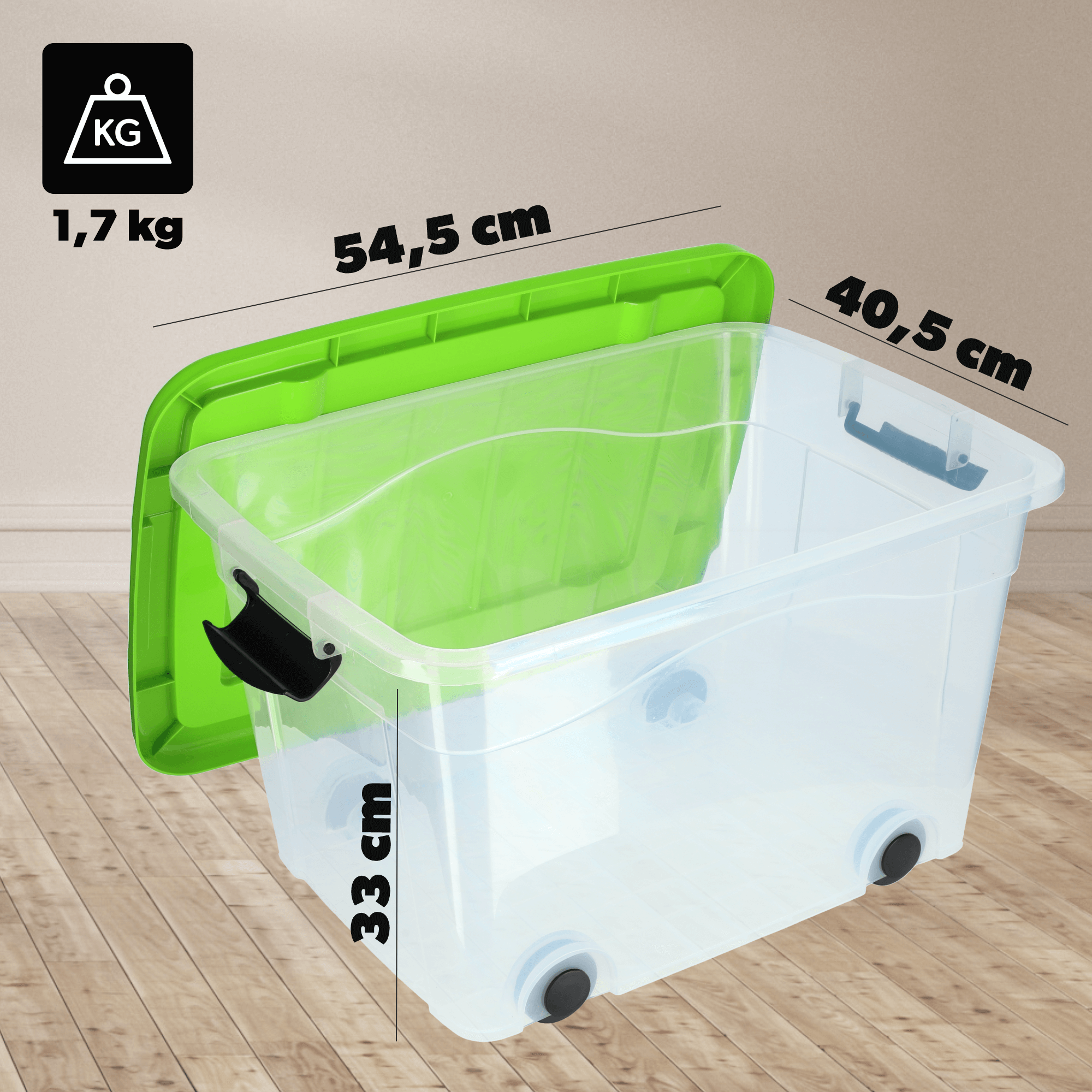 Plastikowy pojemnik na kółkach Vado 40L, zielony