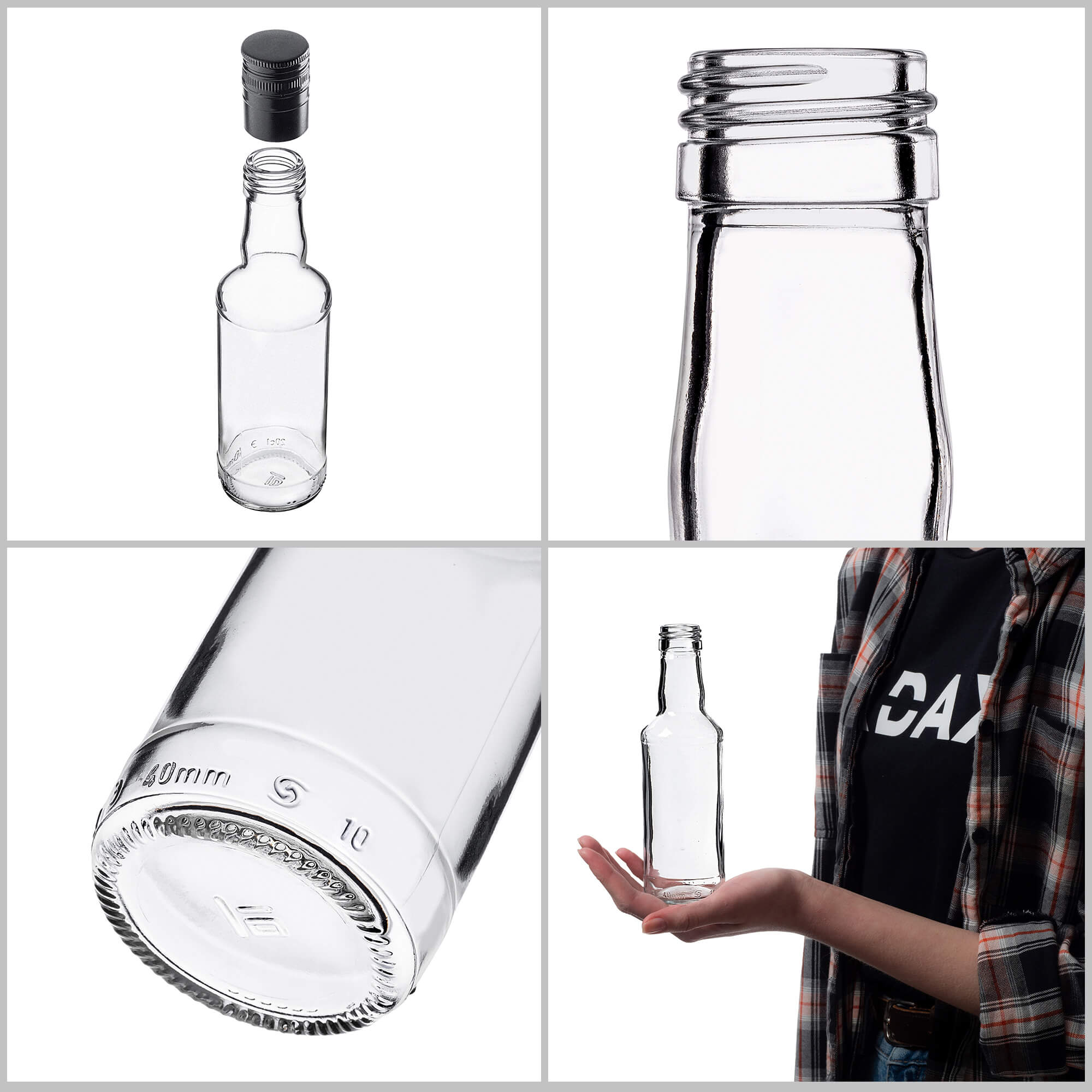 Szklana butelka Monopol 200ml z długą czarną zakrętką 1 szt.