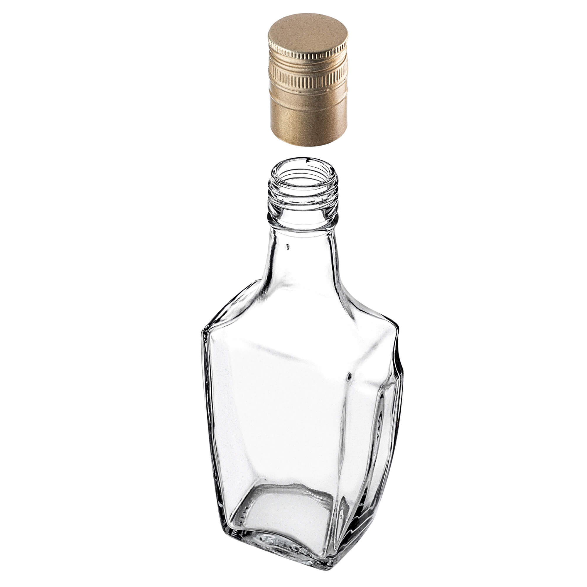 Szklana butelka na nalewkę Faenza 250ml z długą złotą zakrętką 50 szt.