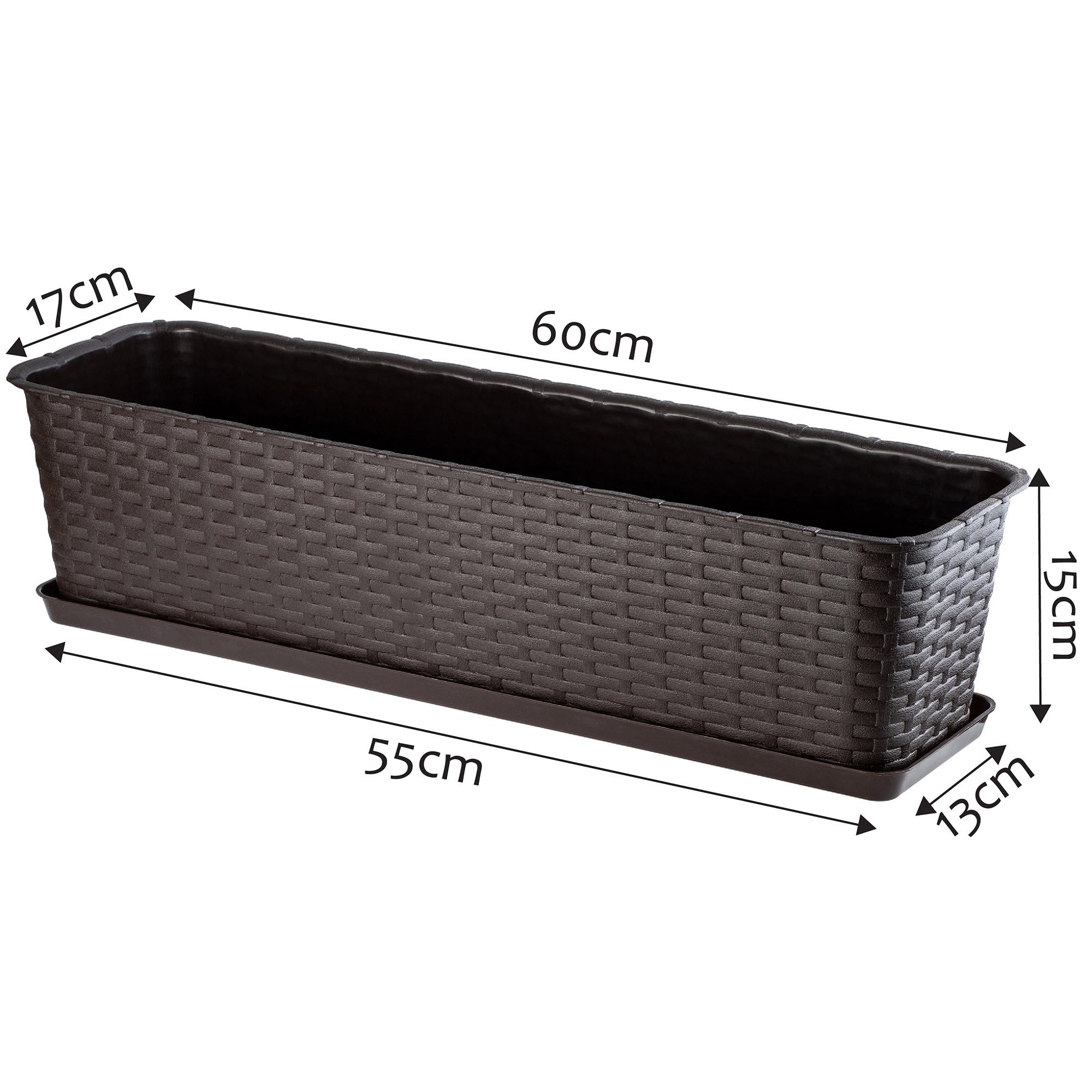 Skrzynka balkonowa z podstawką Frette 60 x 17 cm, brązowa