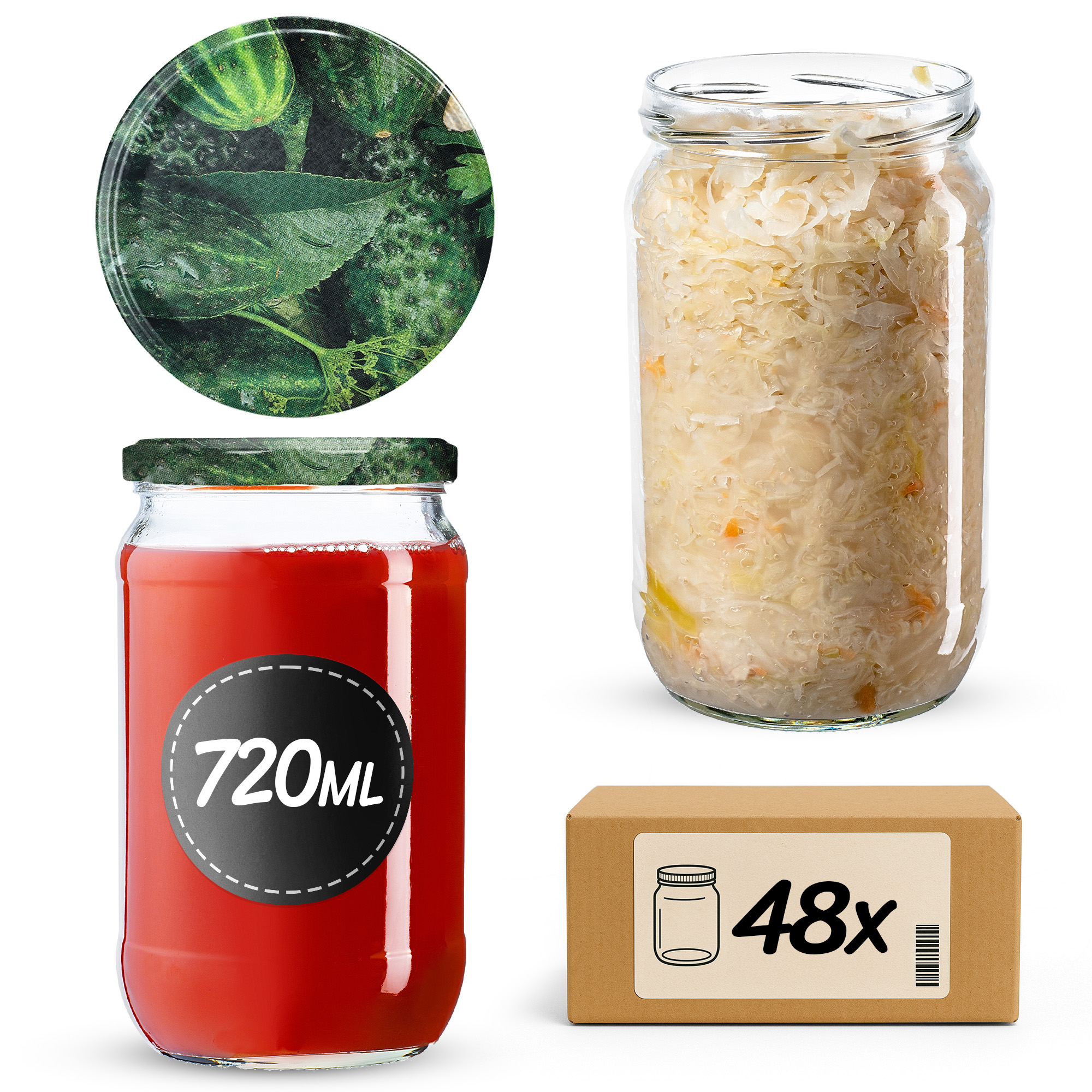 Słoiki na przetwory Niva 720ml 48szt fi 82 mm + wieczka "Ogórki II"