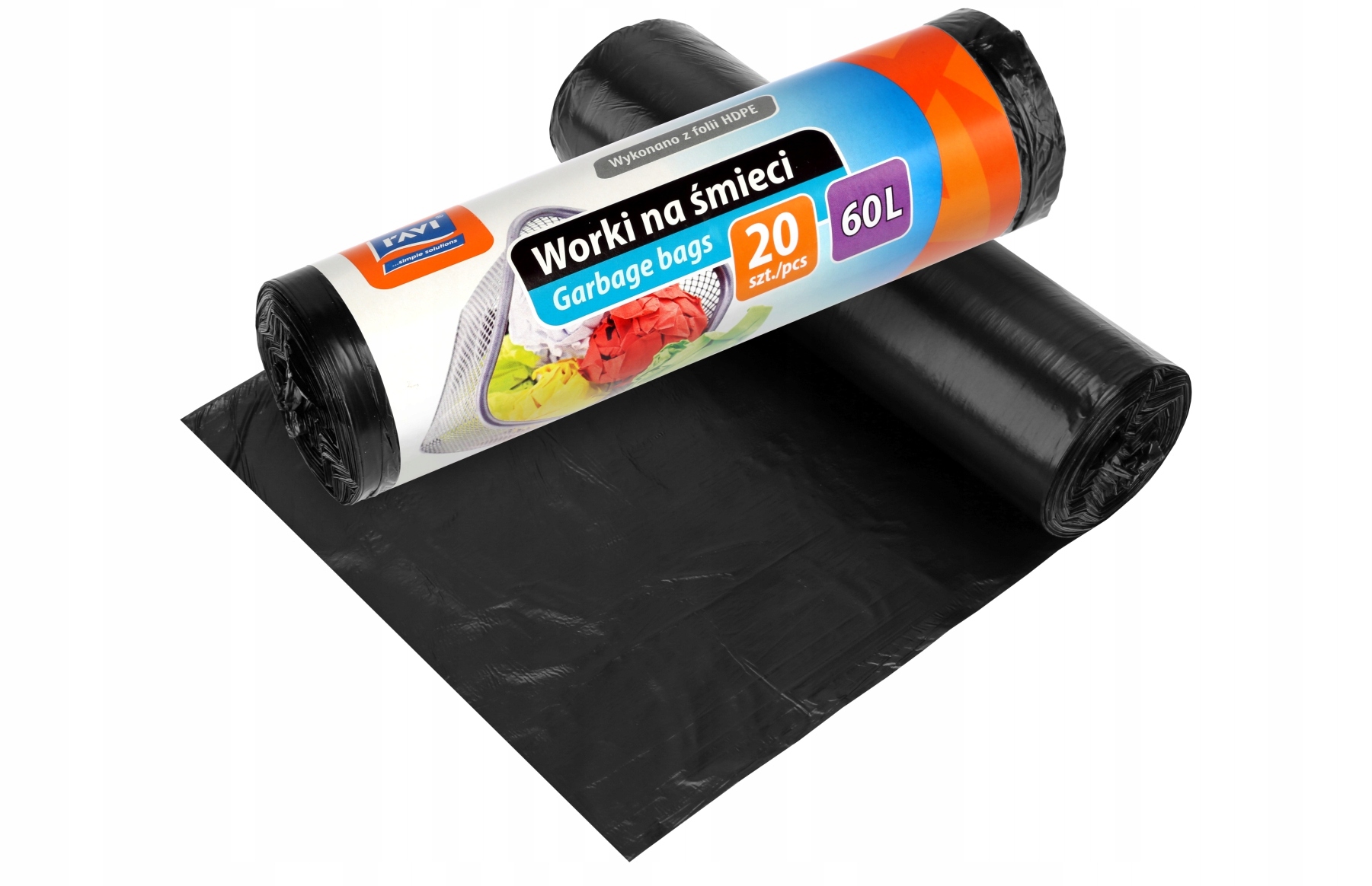 Worki na śmieci Ravi HDPE czarne 60L, 20 szt.