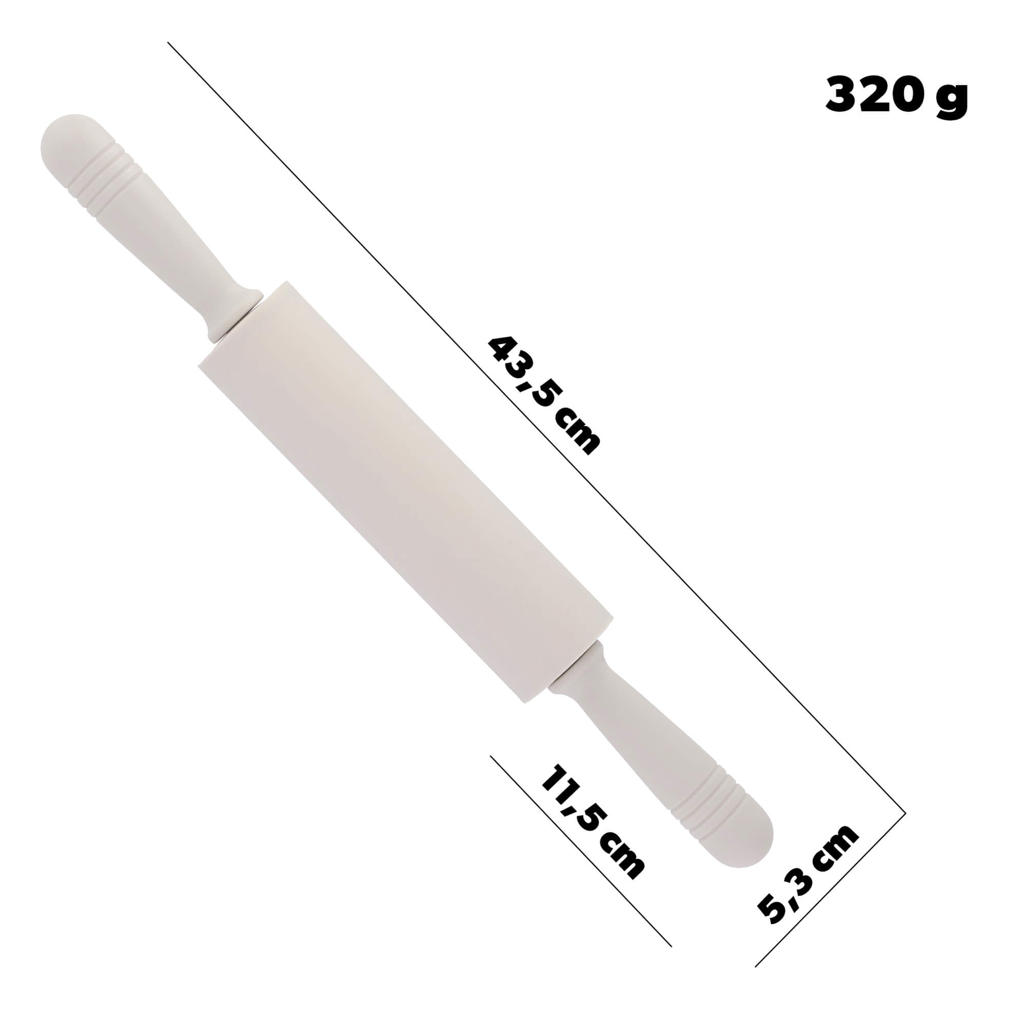 Silikonowy wałek do ciasta Touvet 44 cm, kremowy