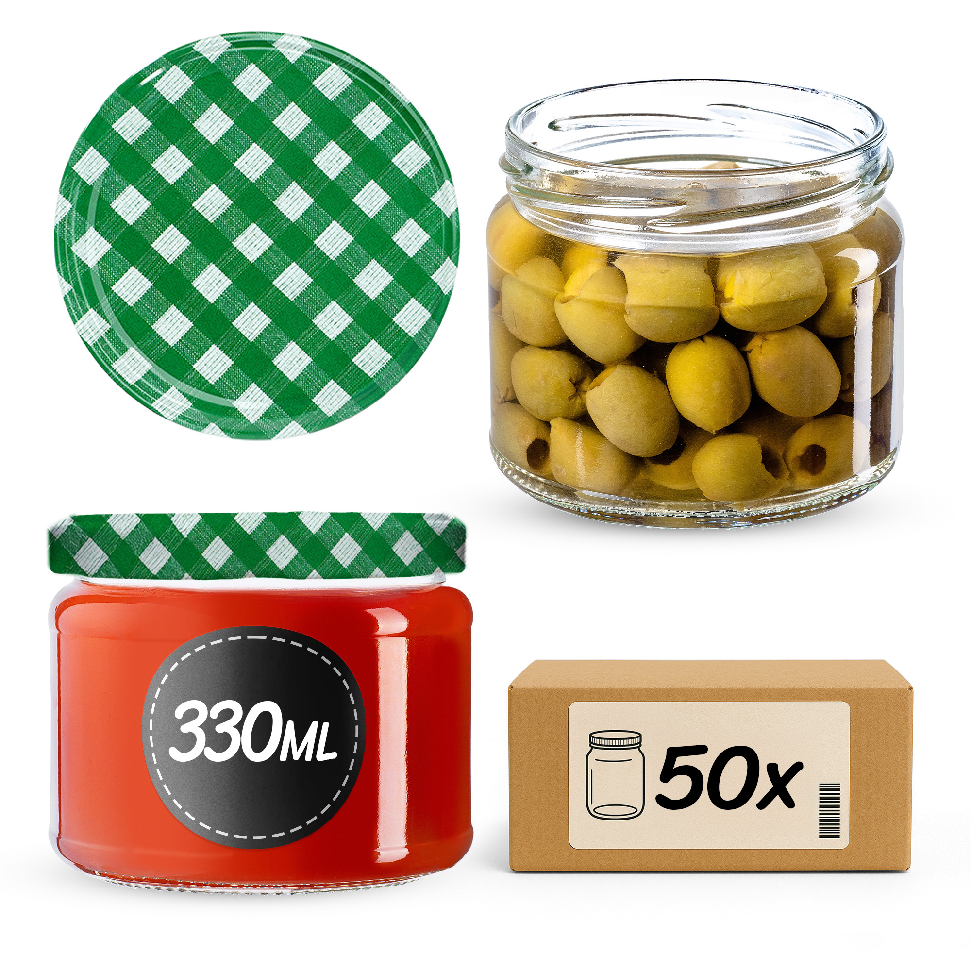 Słoiki Sonka 330ml 50szt fi 82 mm + wieczka "Zielona Krata"