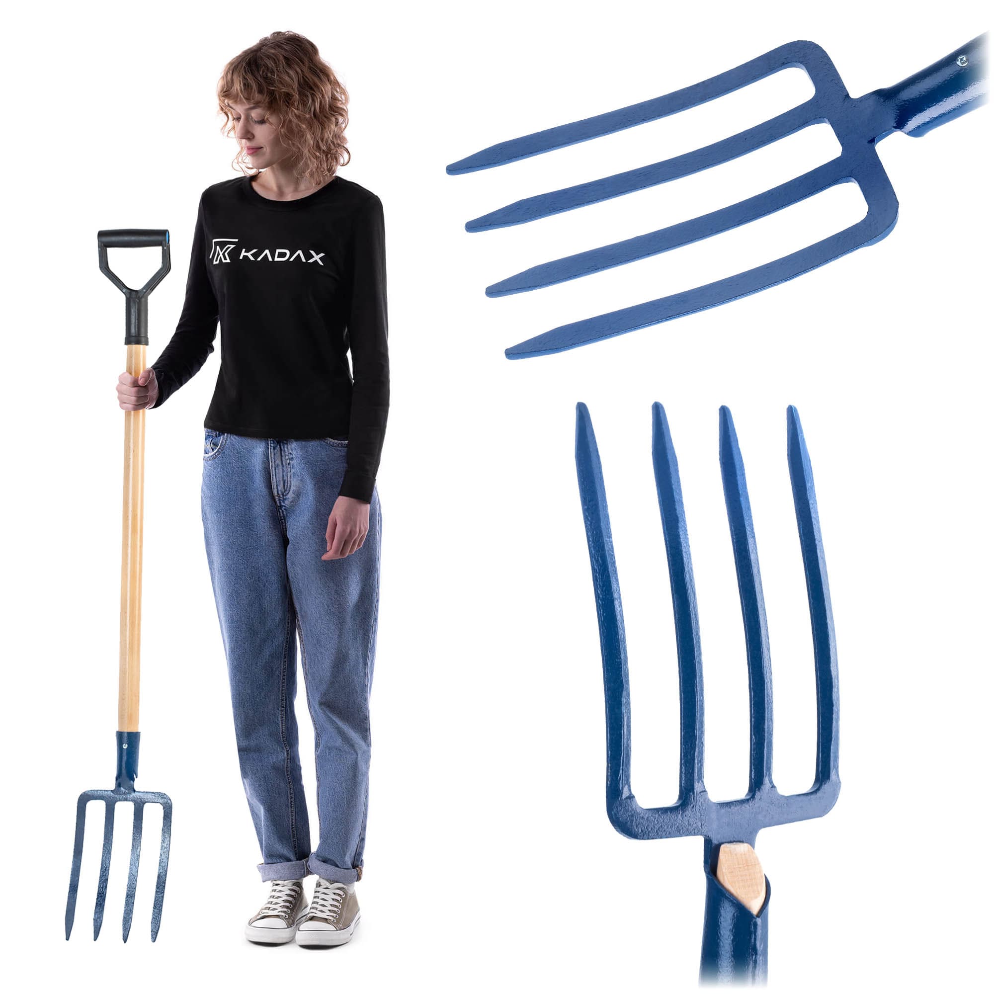 Widły do kopania 4 zęby 123 cm, niebieskie