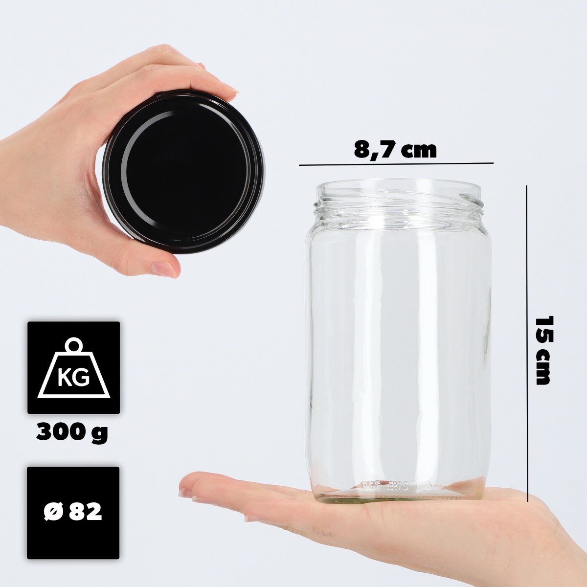 Słoiki na przetwory Niva 720ml 64szt fi 82 mm + wieczka czarne