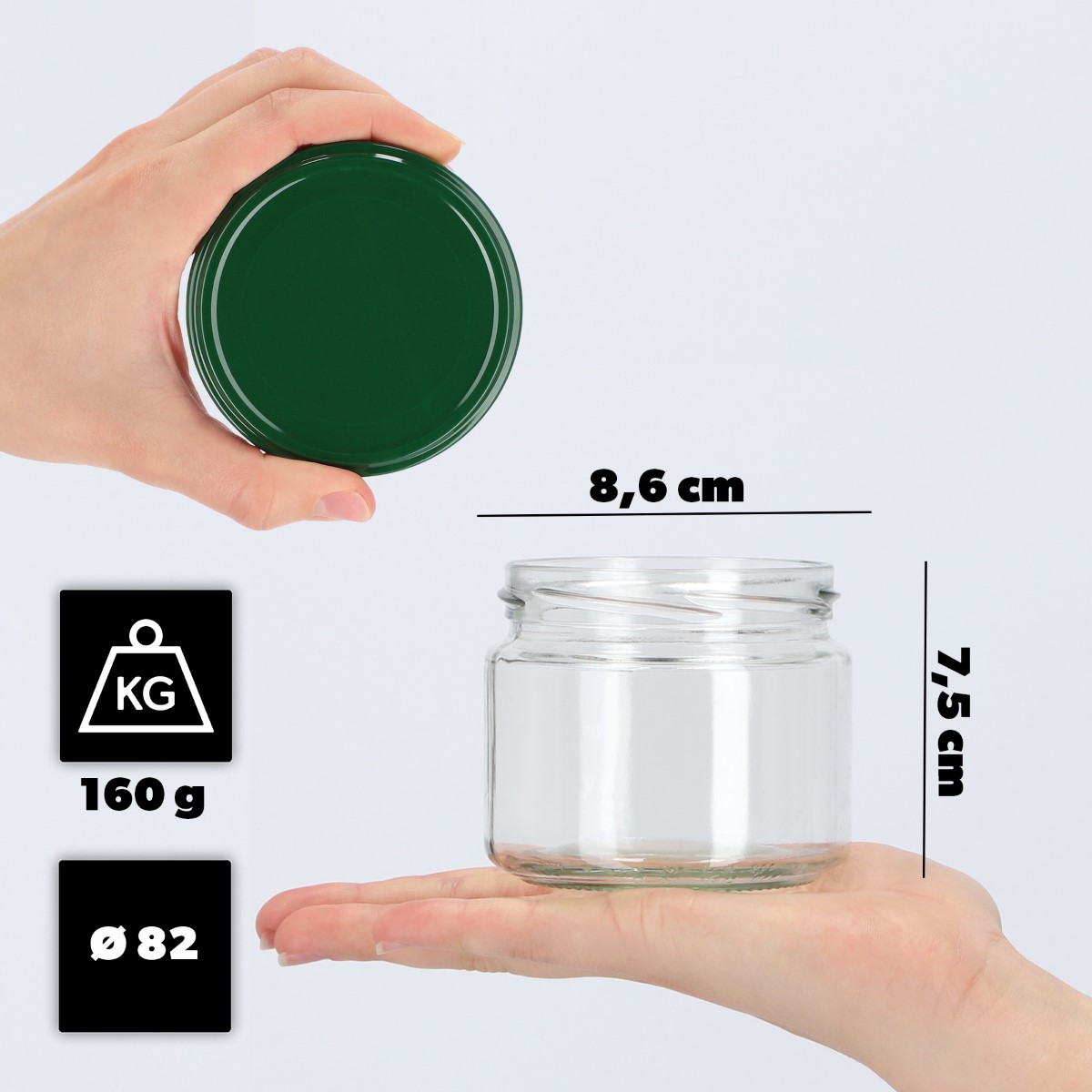 Słoiki na przetwory Sonka 330ml 10szt fi 82 mm + wieczka zielone