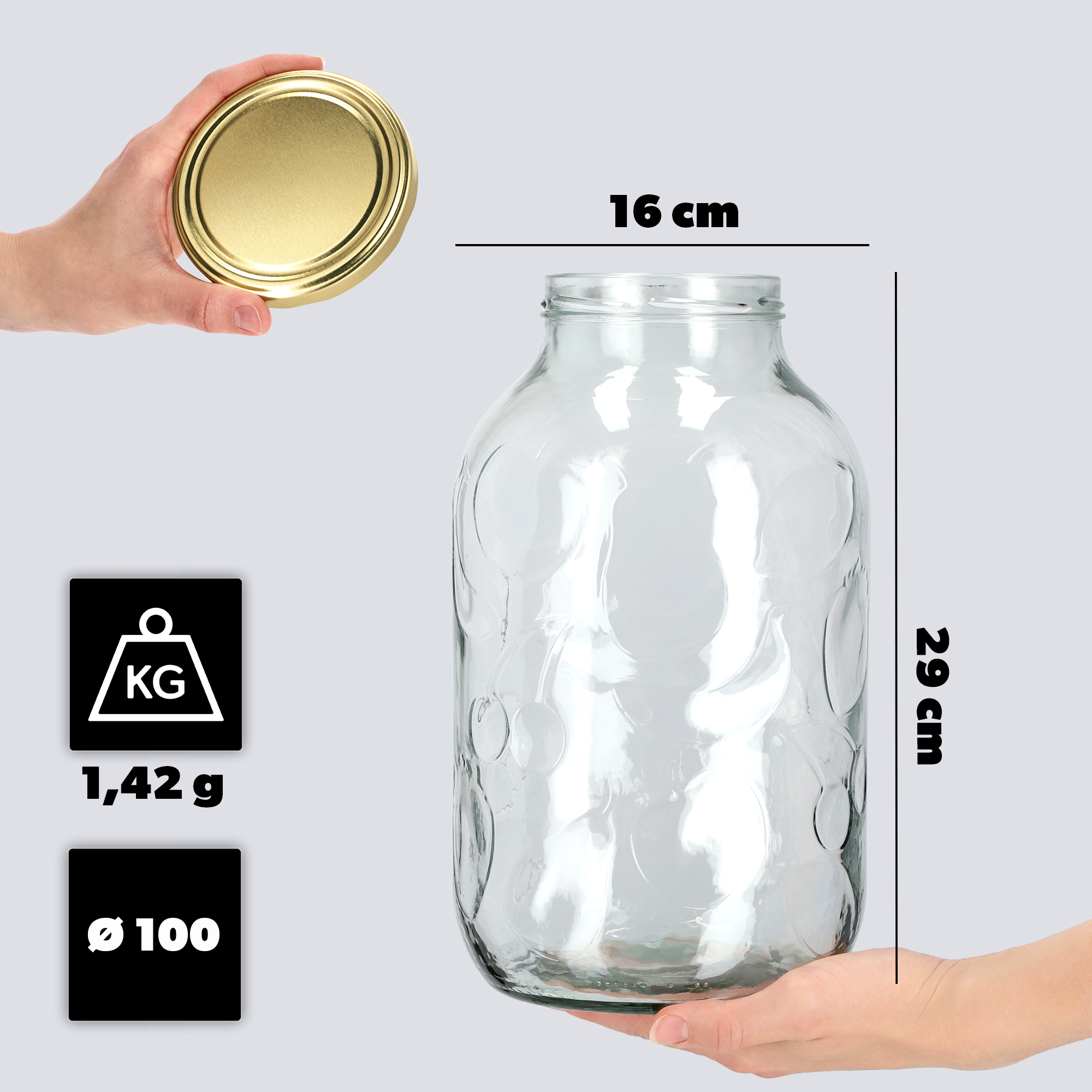 Słój Alen 5L 100 mm + wieczka złote 2szt