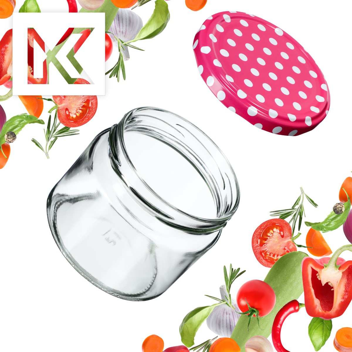 Słoiki Sonka 330ml 50szt fi 82 mm + wieczka "Różowy Groszek"