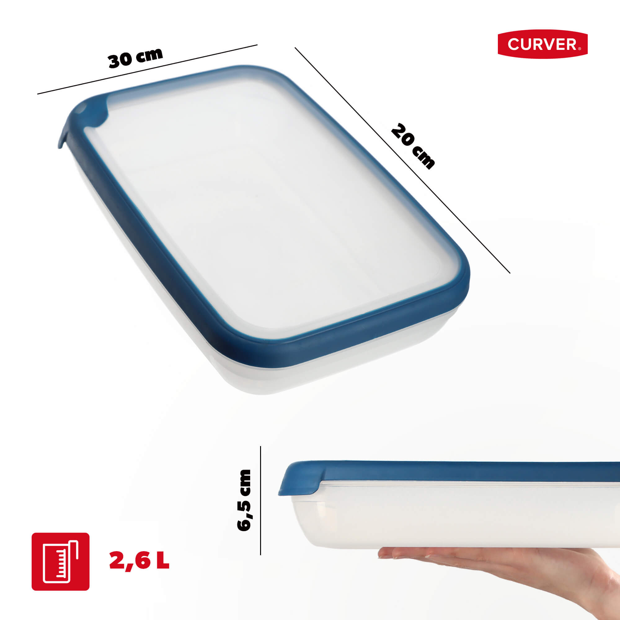 Pojemnik prostokątny 2.6L Curver Grand Chef Line, niebieski
