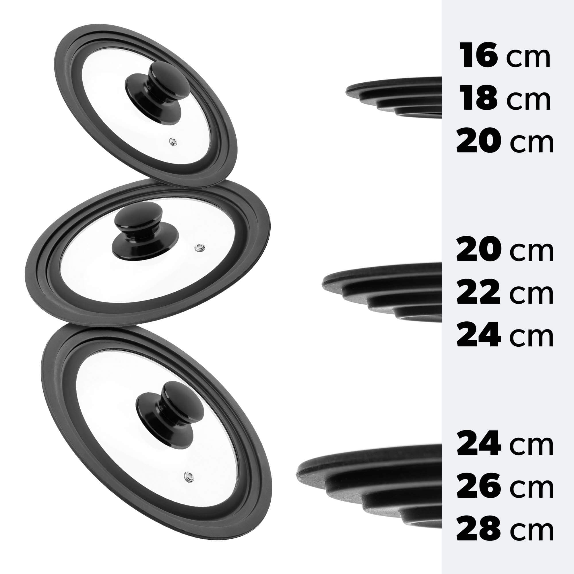 Pokrywa szklana multisize Aiola na garnek 24-28 cm z czarnym uchwytem