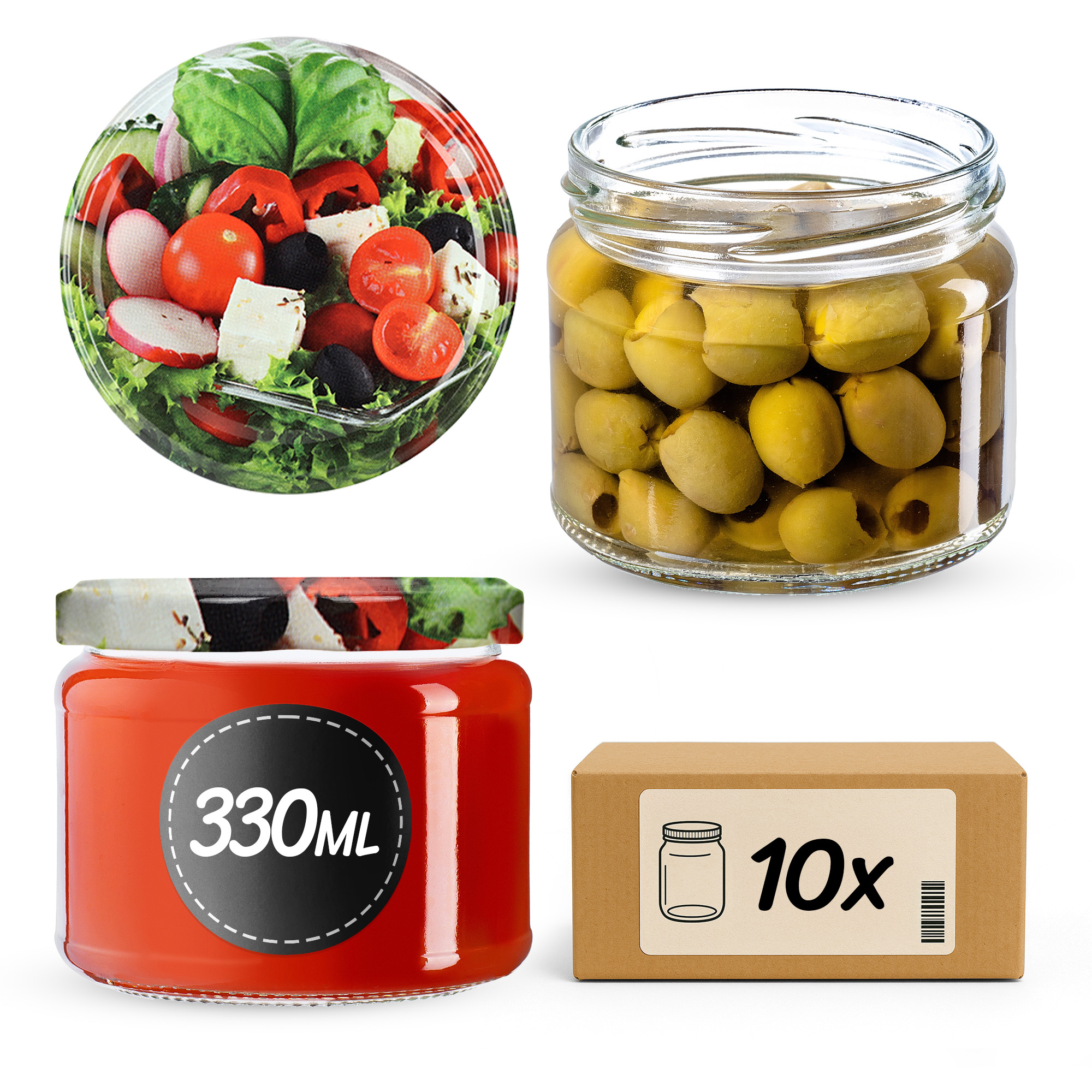 Słoiki na przetwory Sonka 330ml 10szt fi 82 mm + wieczka "Mix warzyw"