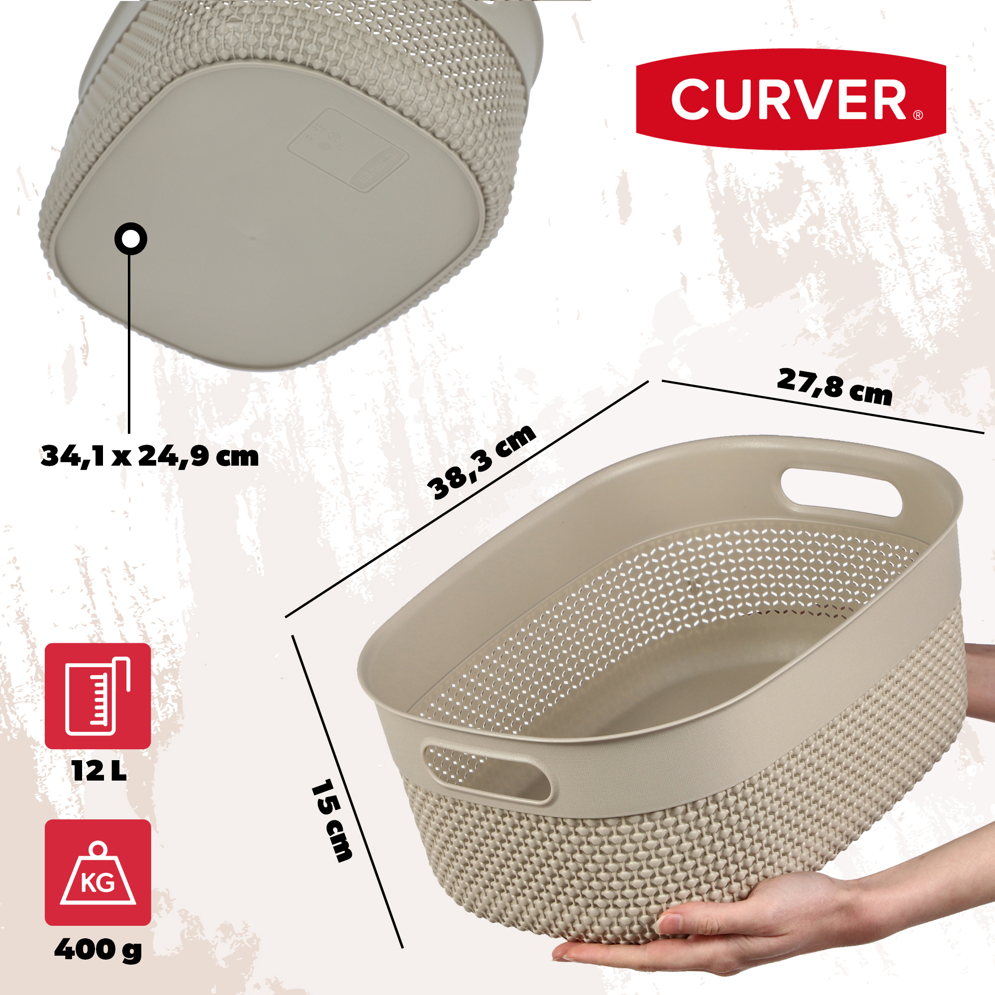 Koszyk prostokątny 12L Curver Filo, beżowy