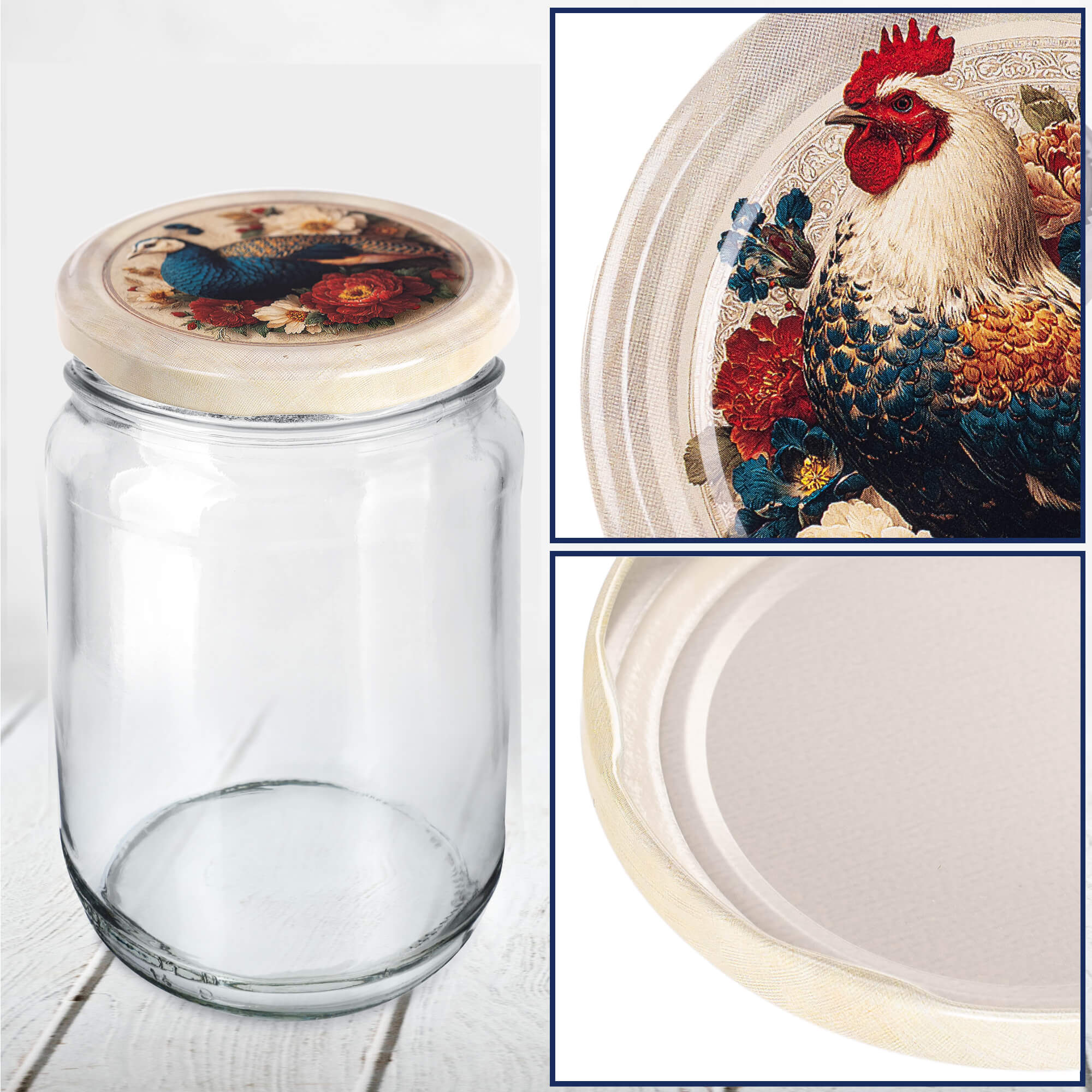Słoiki na przetwory Maki 540ml fi 82 mm 16szt + wieczka "Drób"