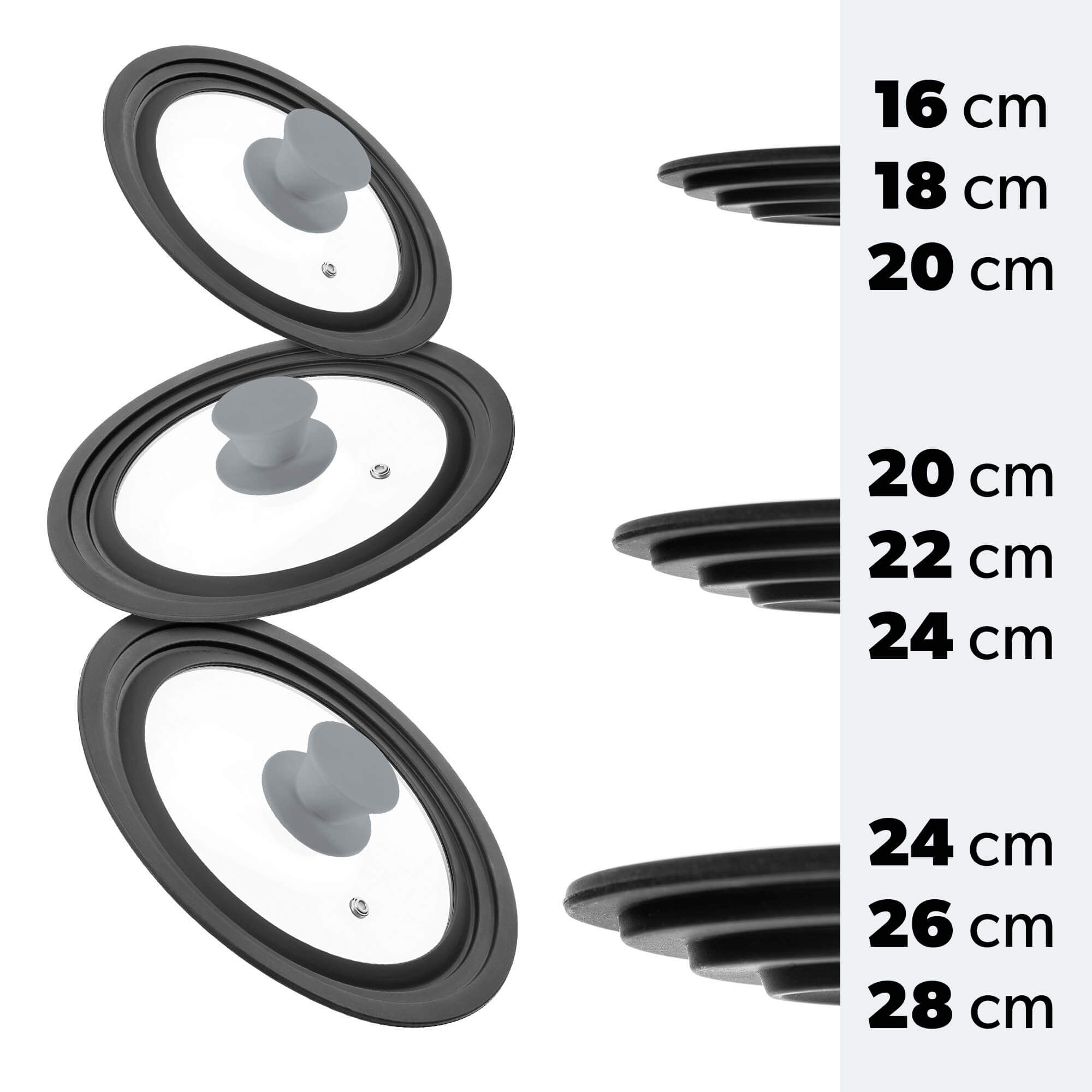 Pokrywa szklana multisize Aiola na garnek 24-28 cm z szarym uchwytem