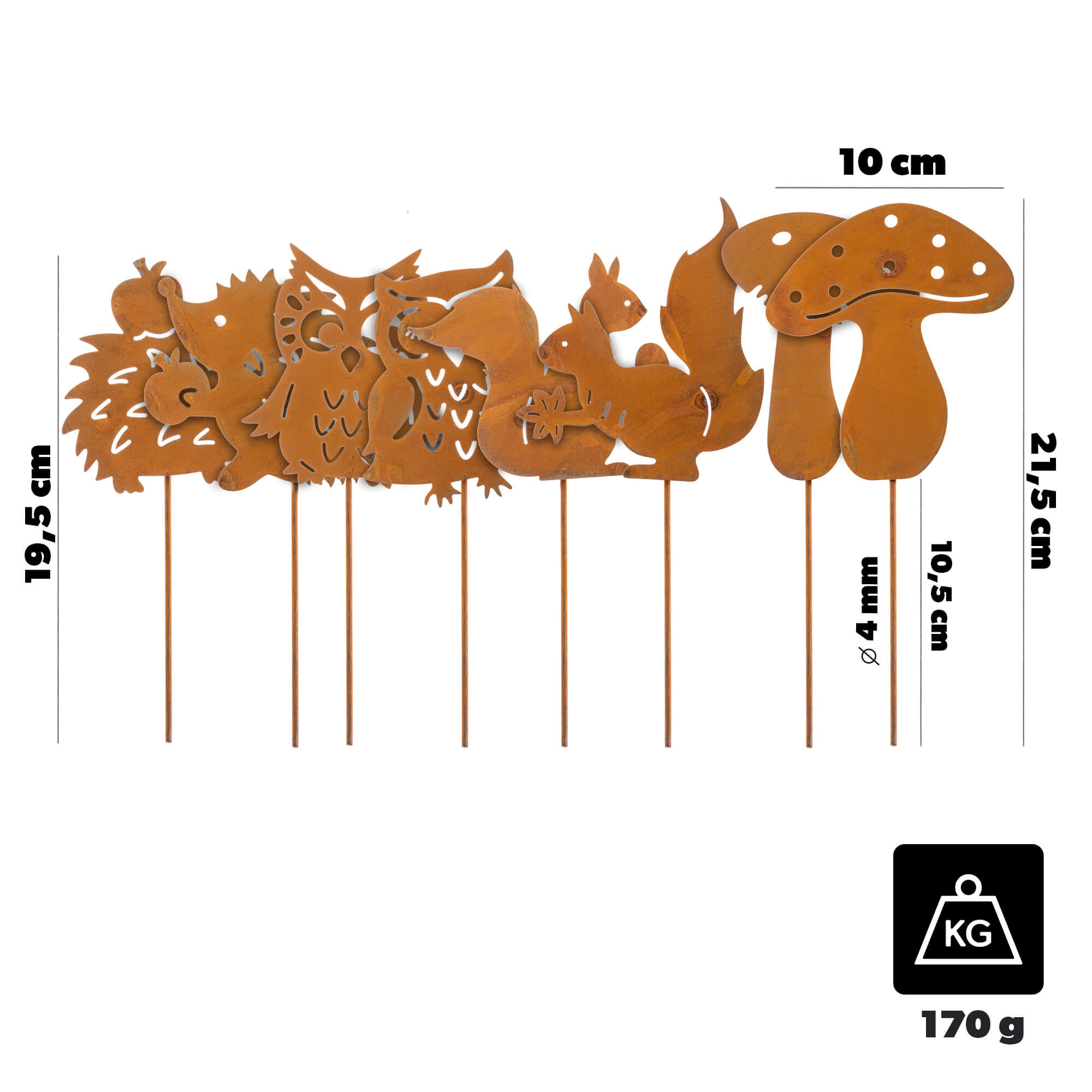 Ozdoba ogrodowa ze stali corten Laborde las 10 x 19.5-21.5 cm 8 szt.