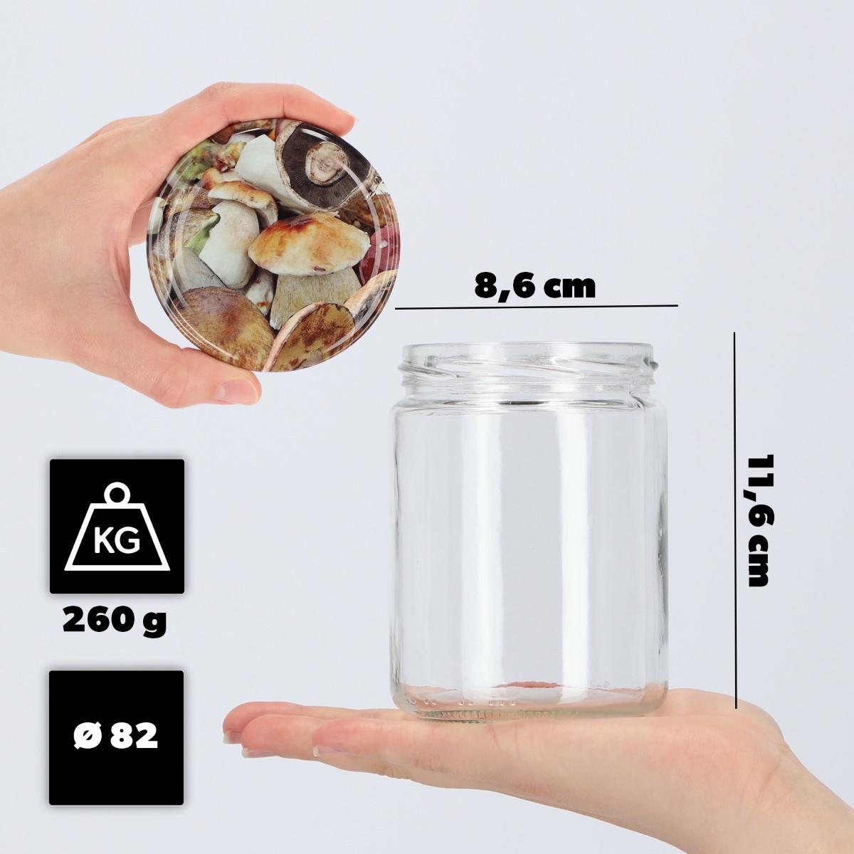 Słoiki na przetwory Maki 540ml 24szt fi 82 mm + wieczka "Grzyby"