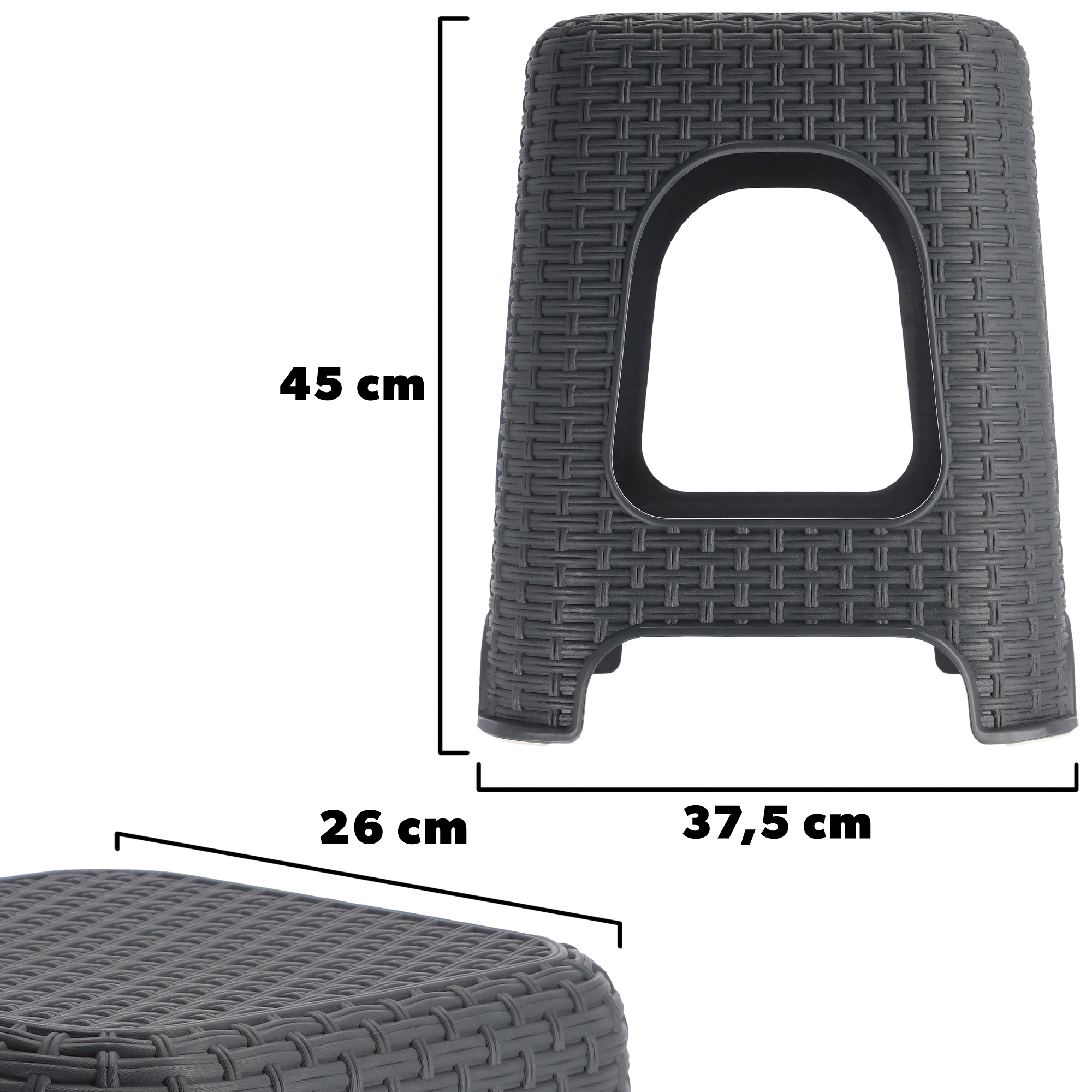 Taboret rattan 45 x 26 cm antracyt, 4 szt.