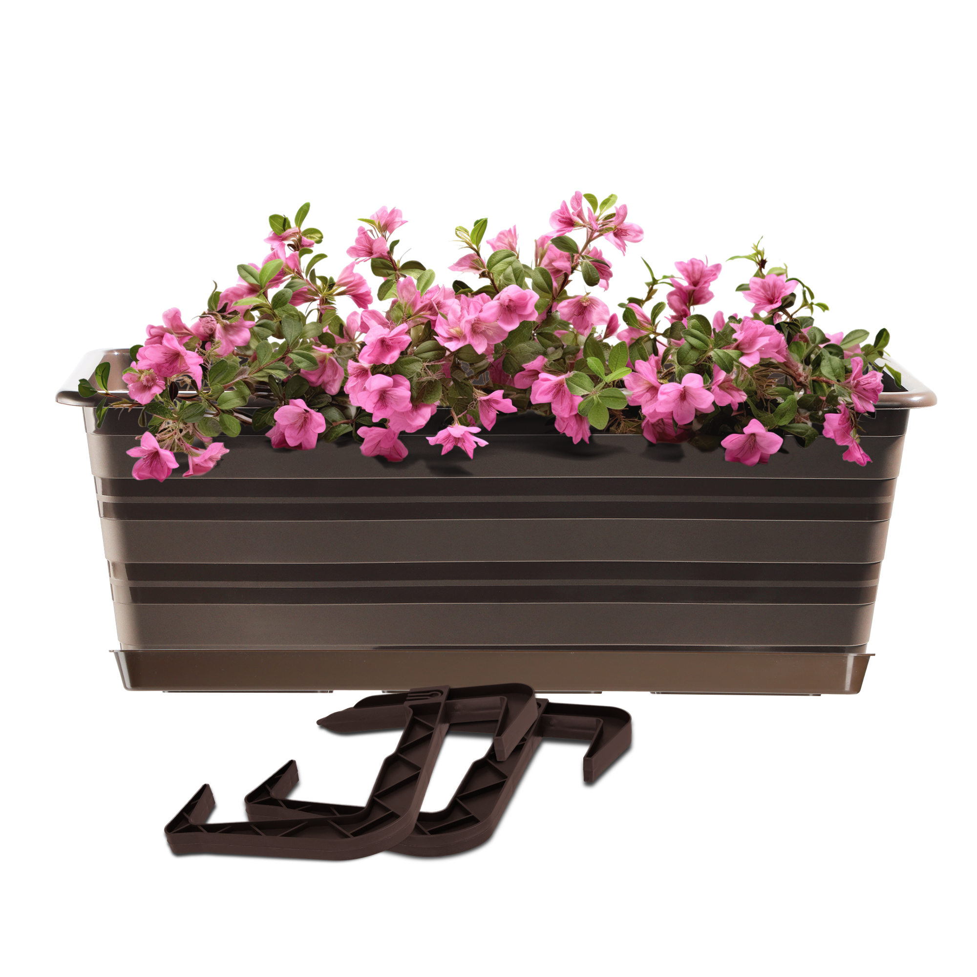Doniczka balkonowa Cati + podstawka + uchwyty 40 cm, brąz