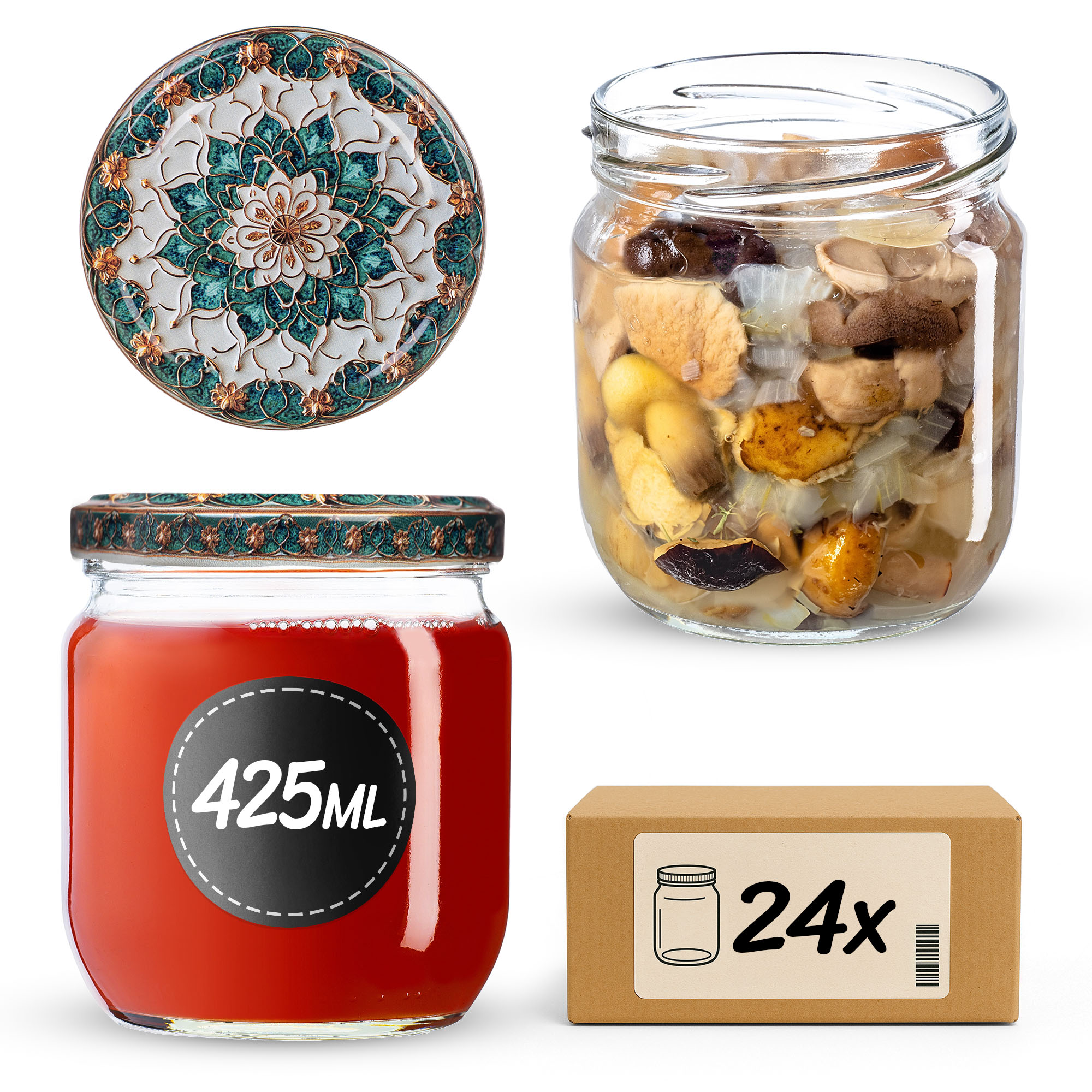 Słoiki na przetwory Salla 425ml fi 82 mm 24szt + wieczko Ceramics 1