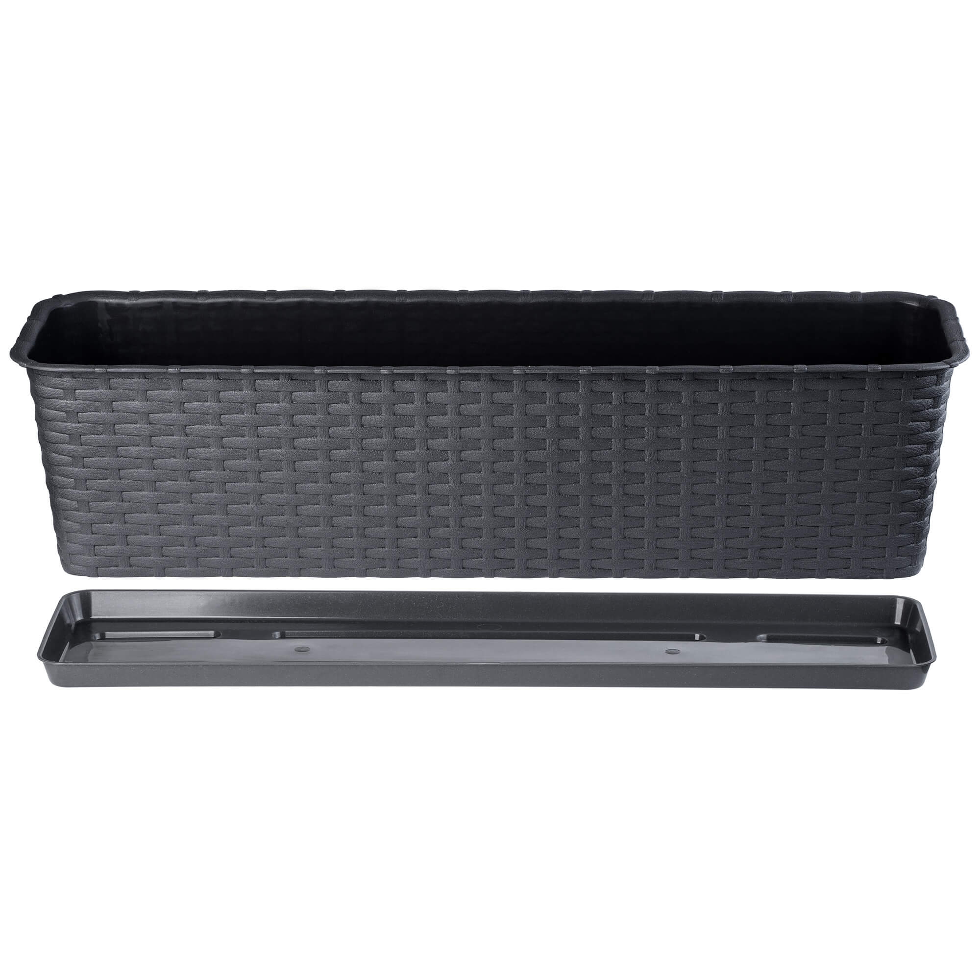 Doniczka balkonowa rattanowa z podstawką Frette 60 cm, antracyt