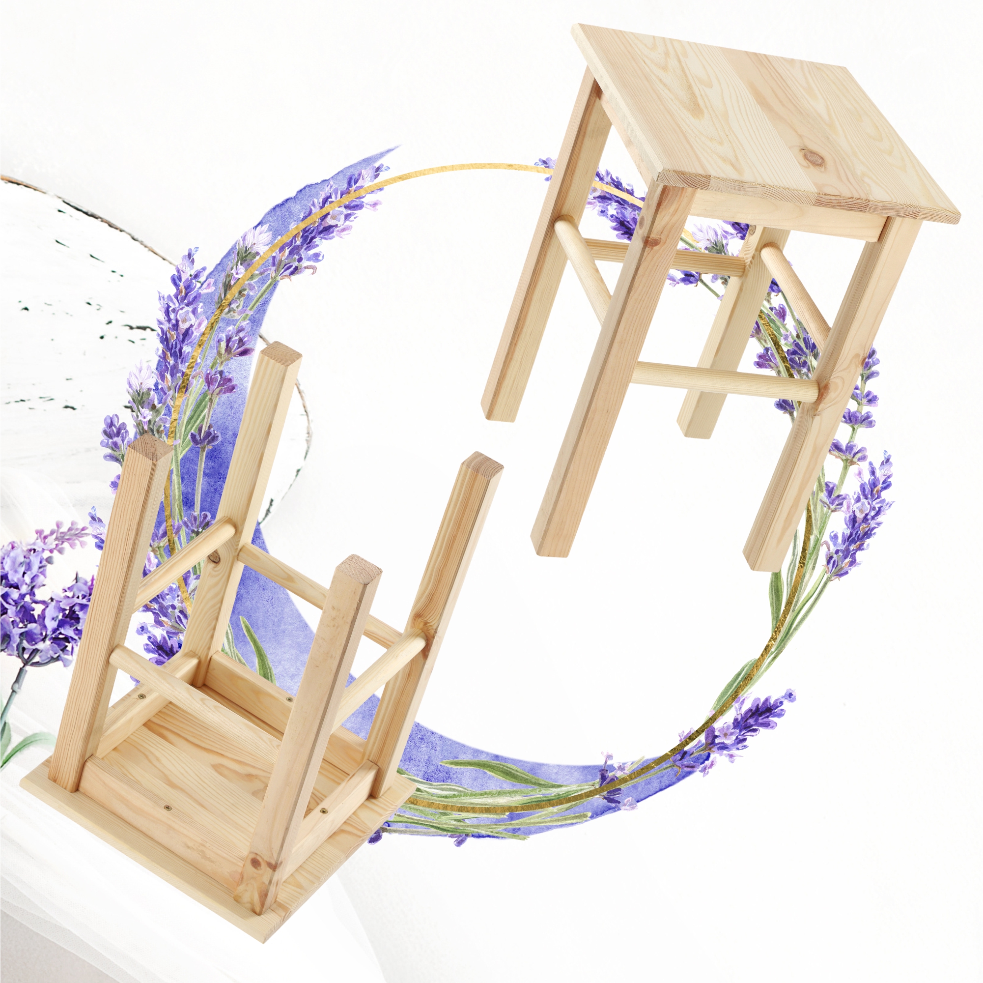 Taboret drewniany kwadratowy 44 x 30 cm, 2 szt.