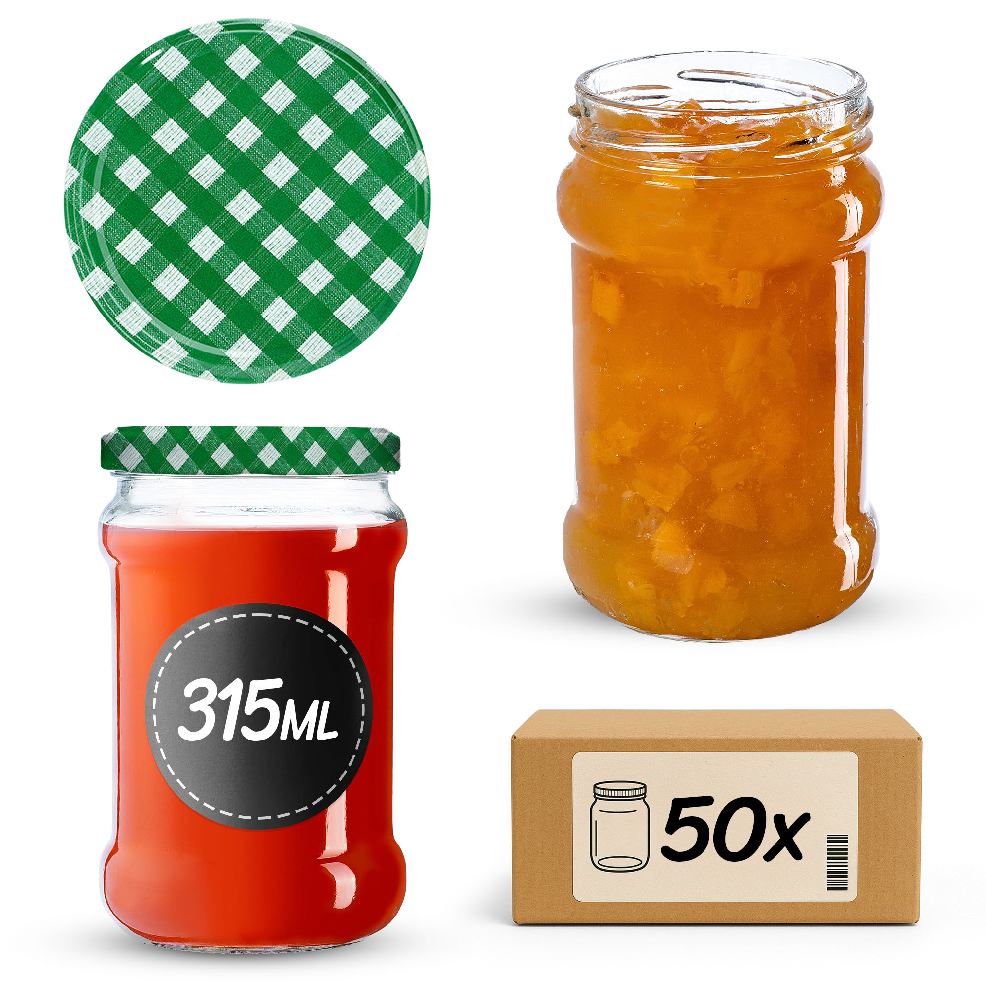 Słoiki na przetwory Seno 315ml 50szt fi 66 mm + wieczka "Zielona krata"