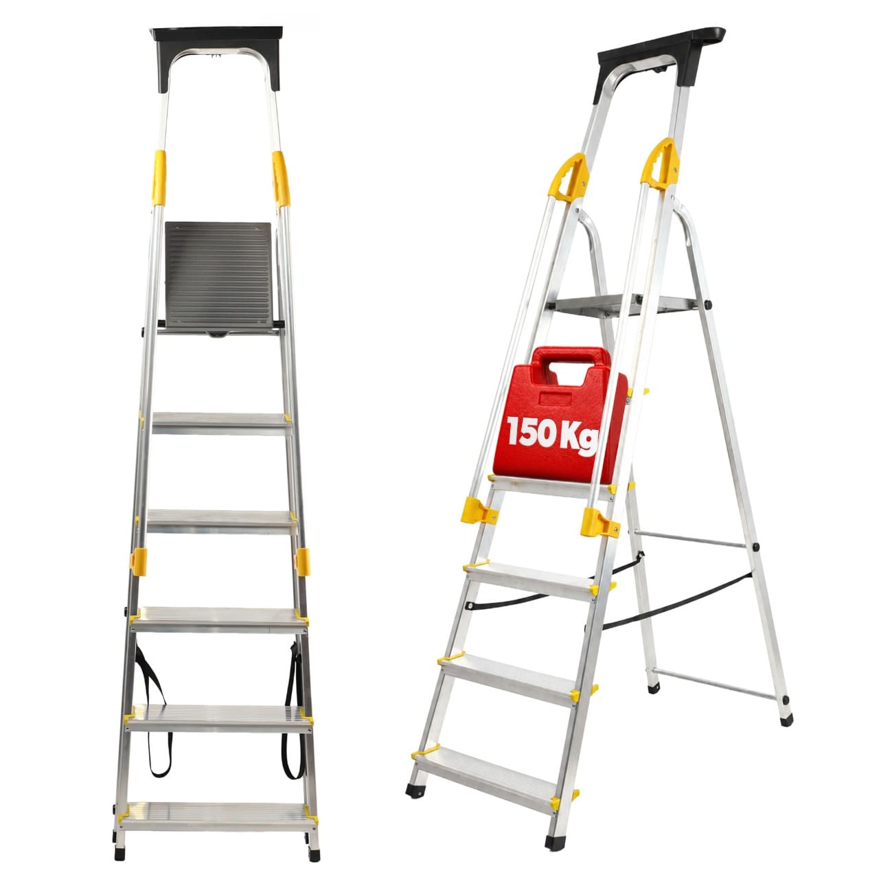 Drabina aluminiowa z podestem Bykle, 6 stopni, 150 kg