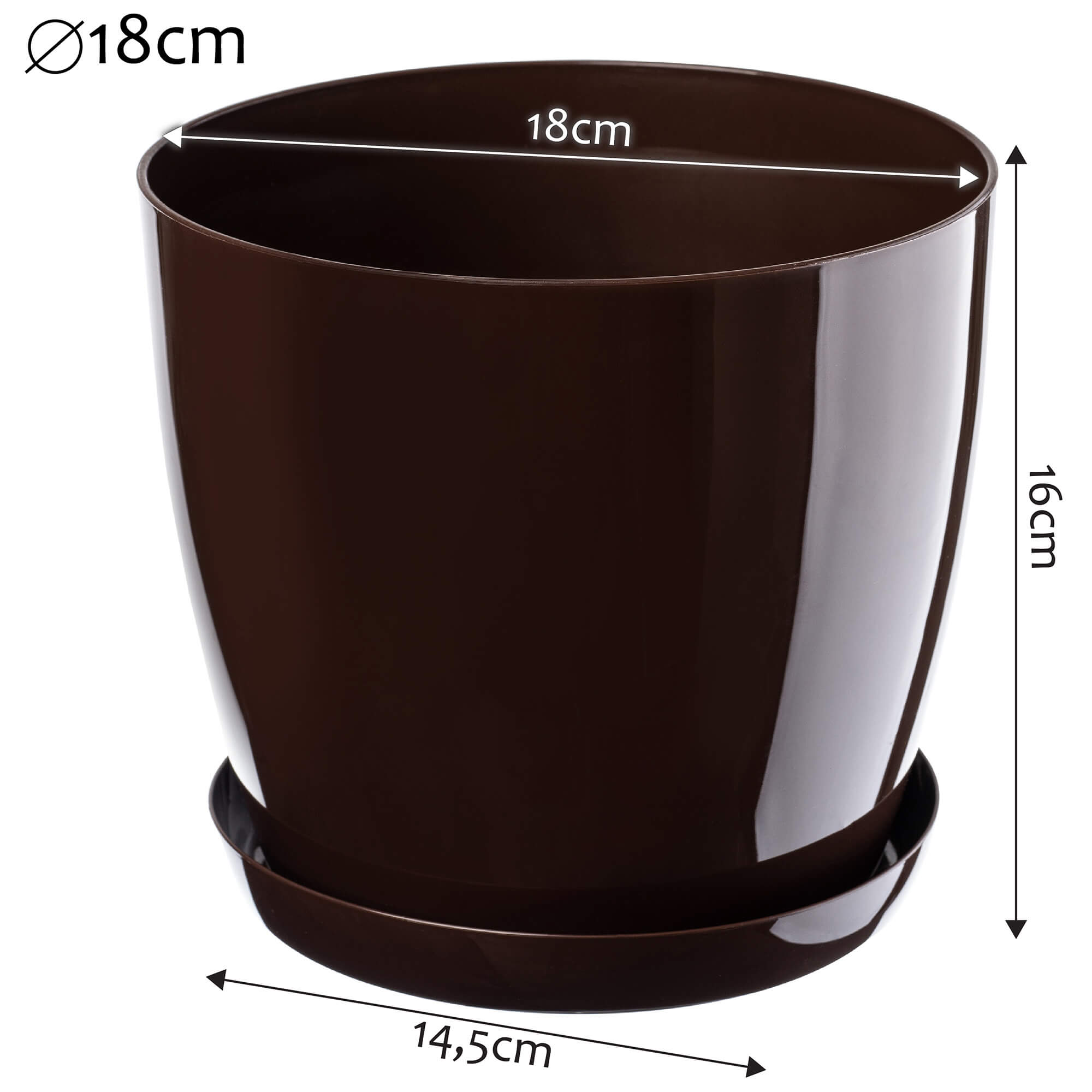 Doniczka na kwiaty z podstawką 18 cm, brązowa