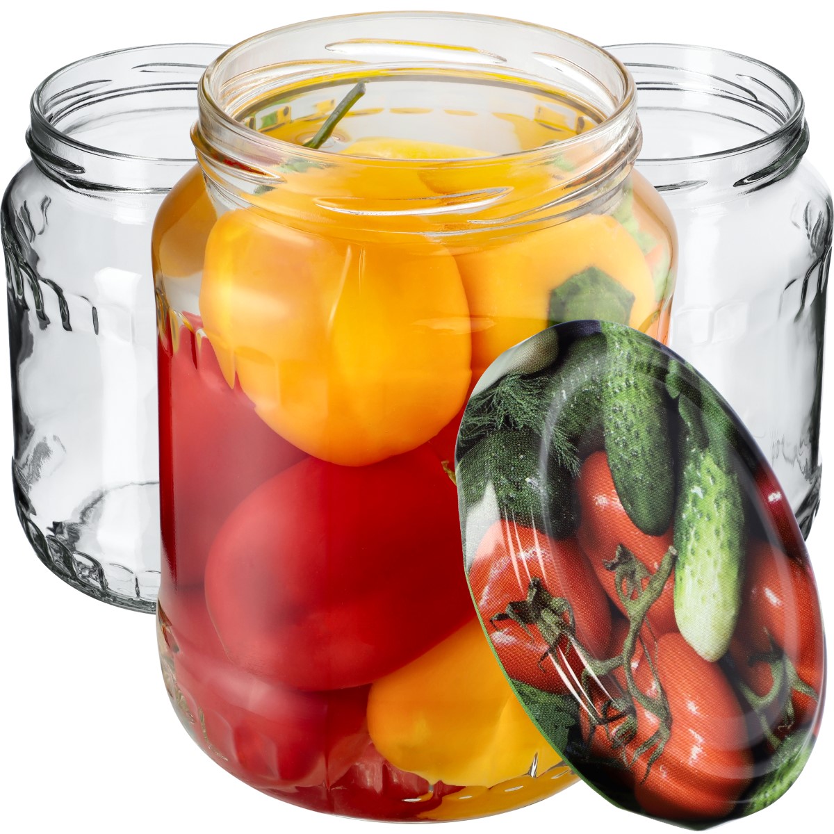 Słoiki na przetwory Jukka 720ml 16szt fi 82 mm + wieczka "Warzywa"