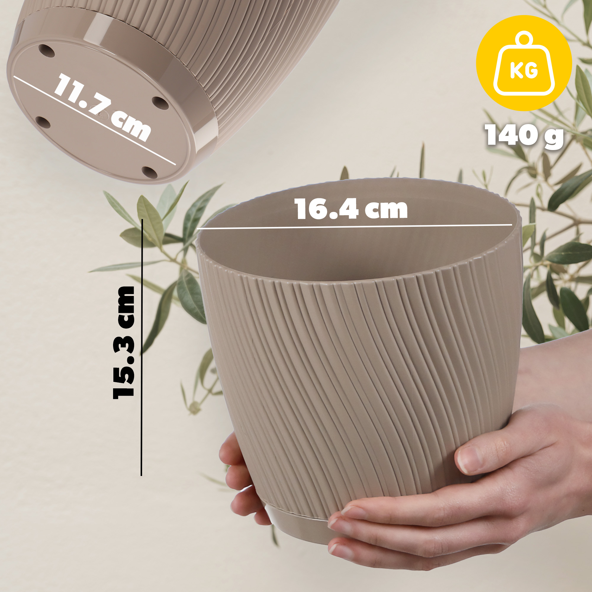 Doniczka z podstawką Tubas 17 cm, taupe