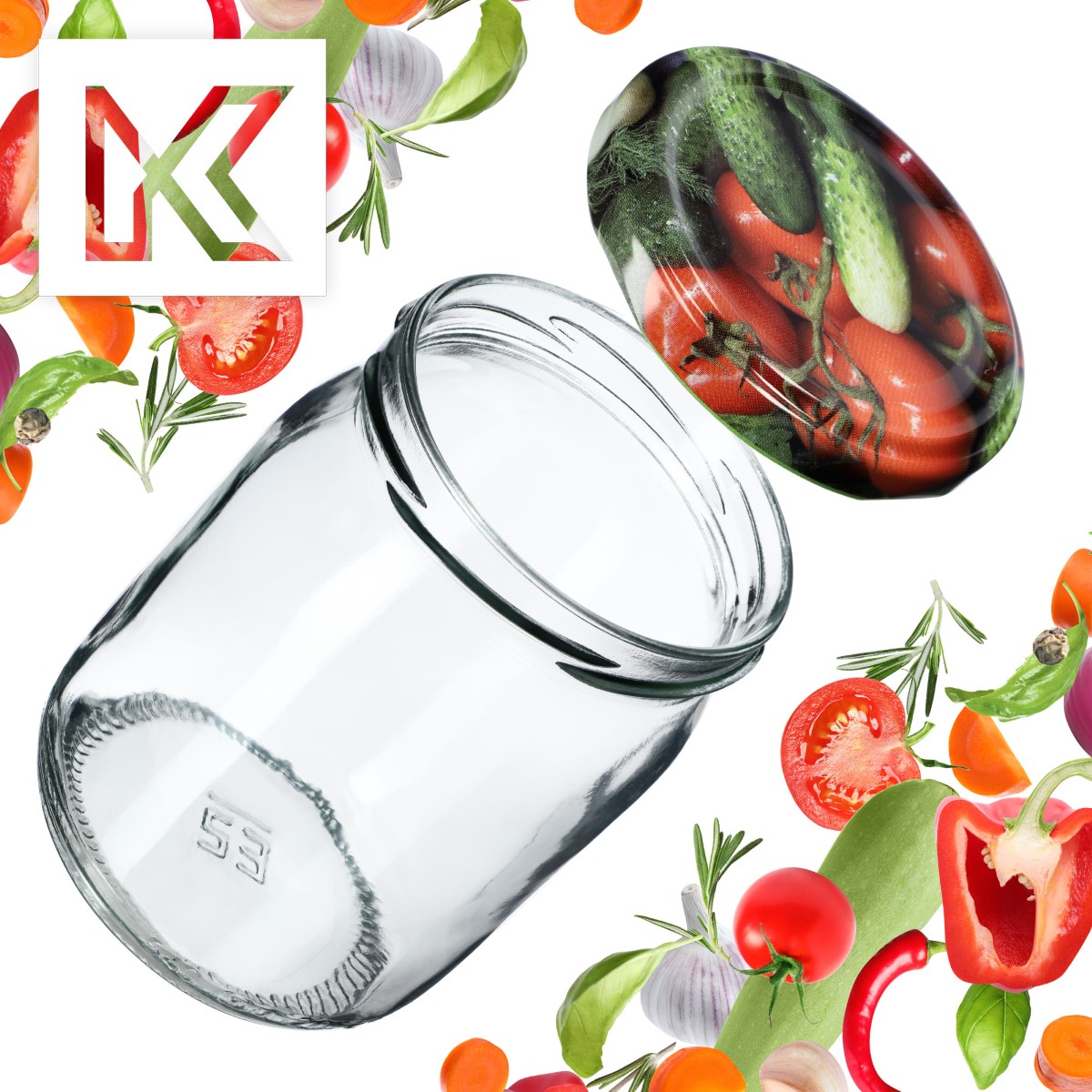 Słoiki Senna 540ml 8szt fi 82 mm + wieczka "Warzywa"