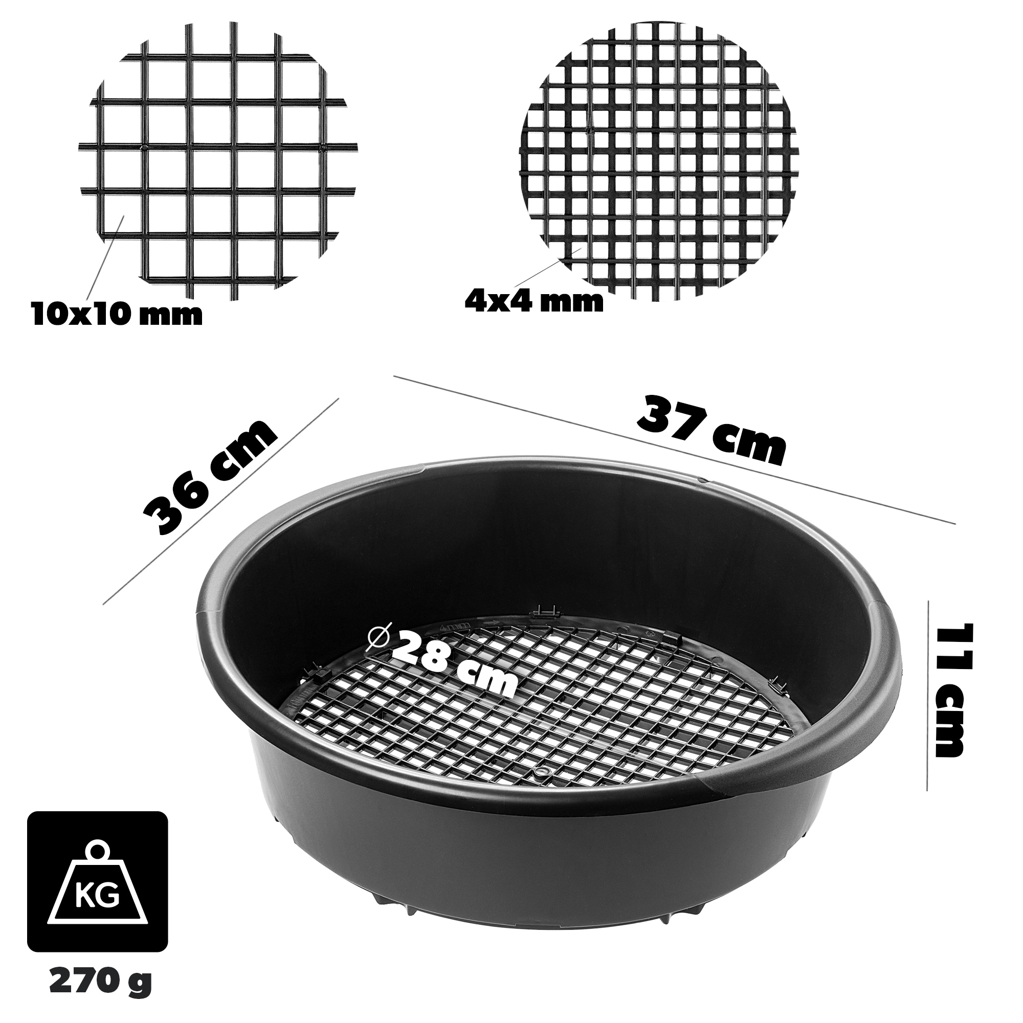 Sito ogrodowe Peltre regulowane 40cm okrągłe czarne
