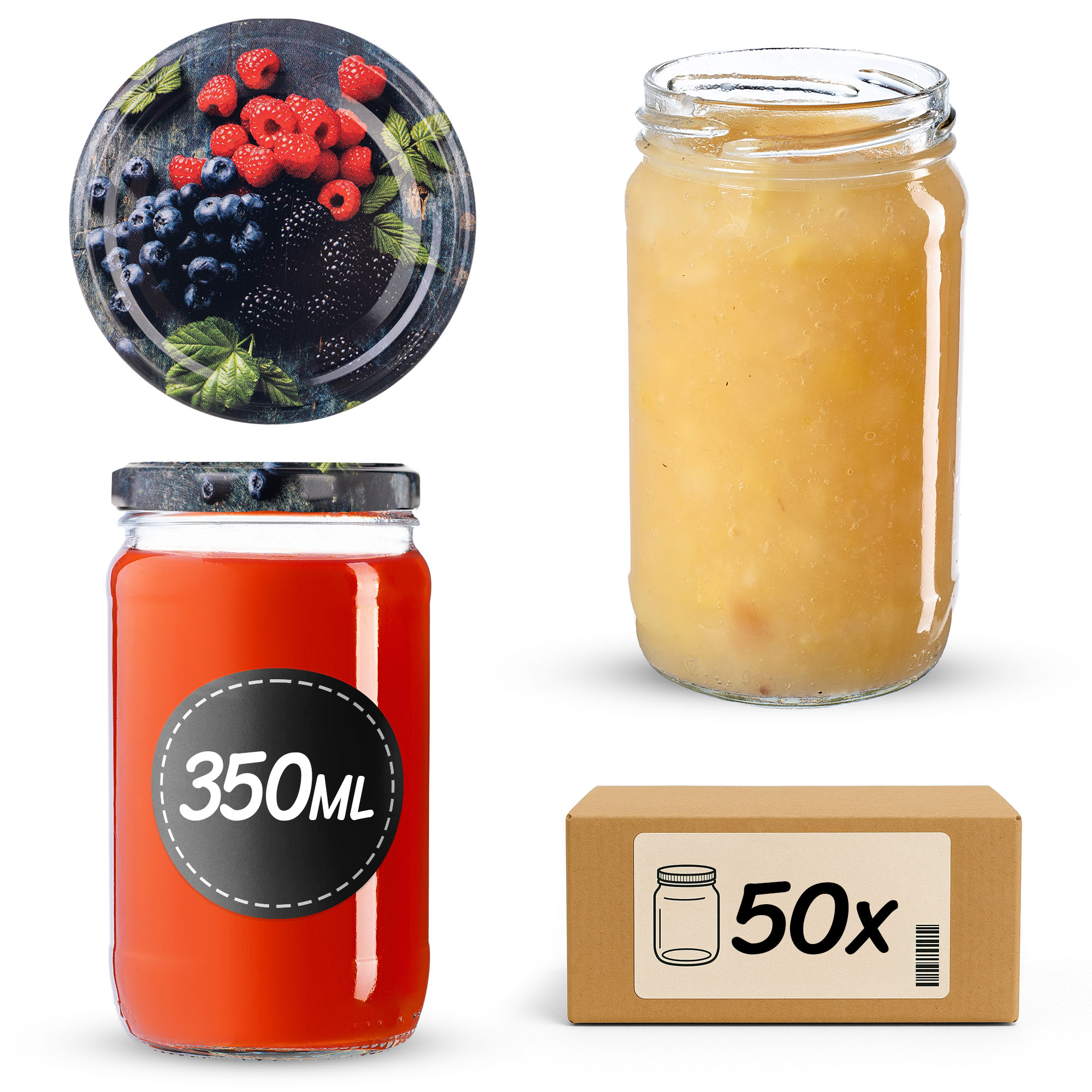 Słoiki na przetwory Gera 350ml fi 66 mm 50szt + wieczko Owoce