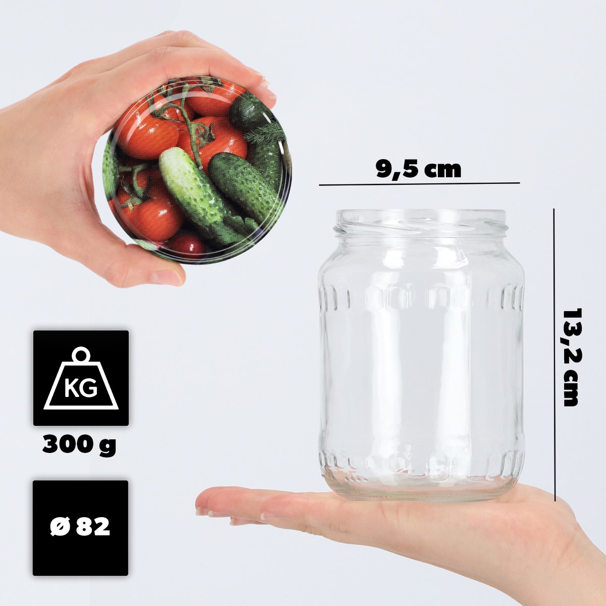 Słoiki na przetwory Jukka 720ml 16szt fi 82 mm + wieczka "Warzywa"