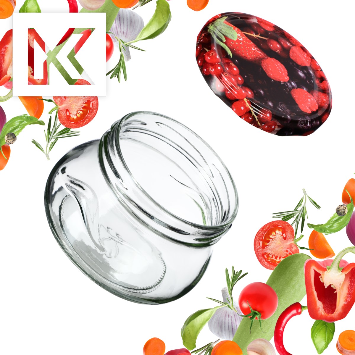 Słoiki na przetwory Raja 300ml 100szt fi 82 mm + wieczka "Owoce leśne"
