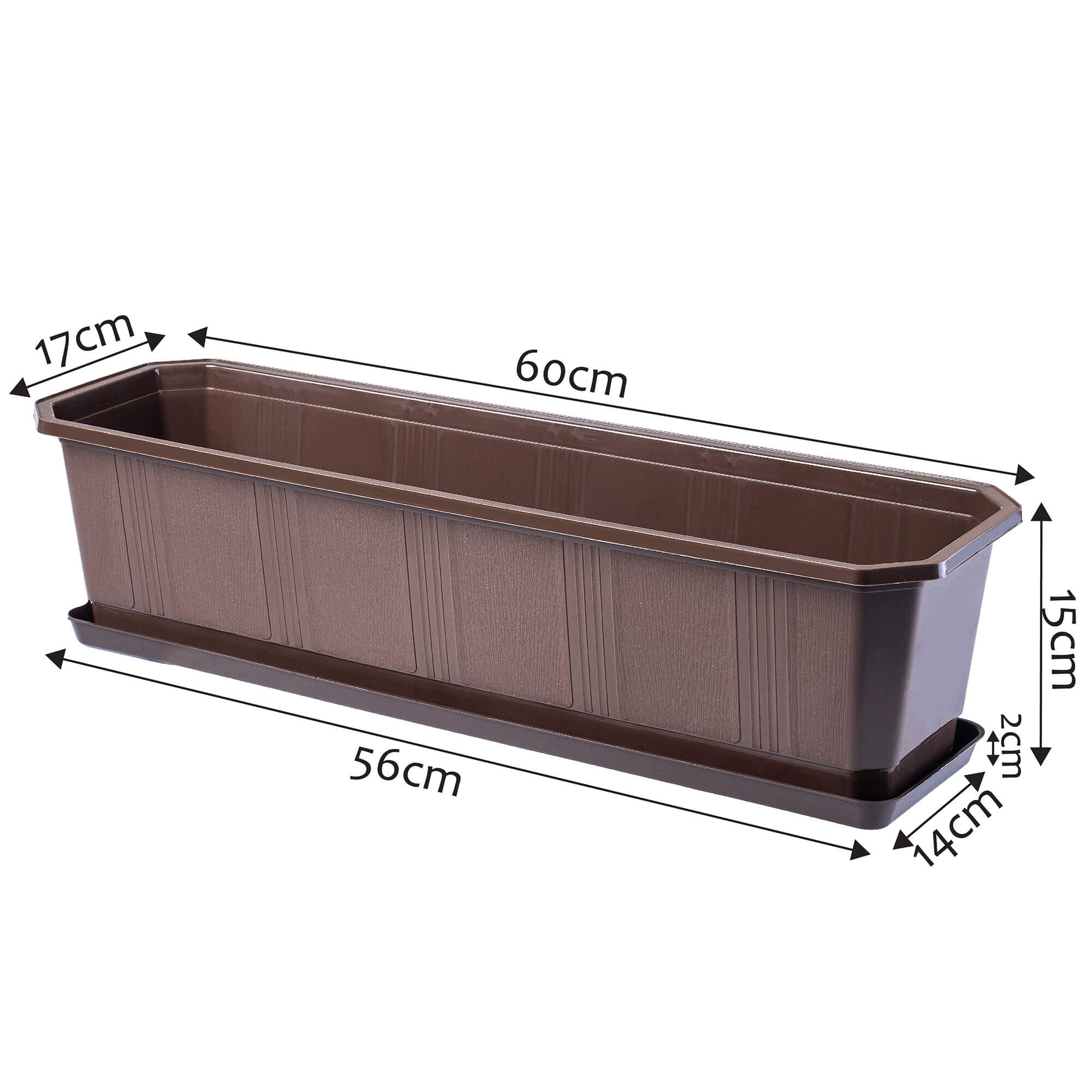 Doniczka balkonowa z podstawką Trani 60 cm, brąz