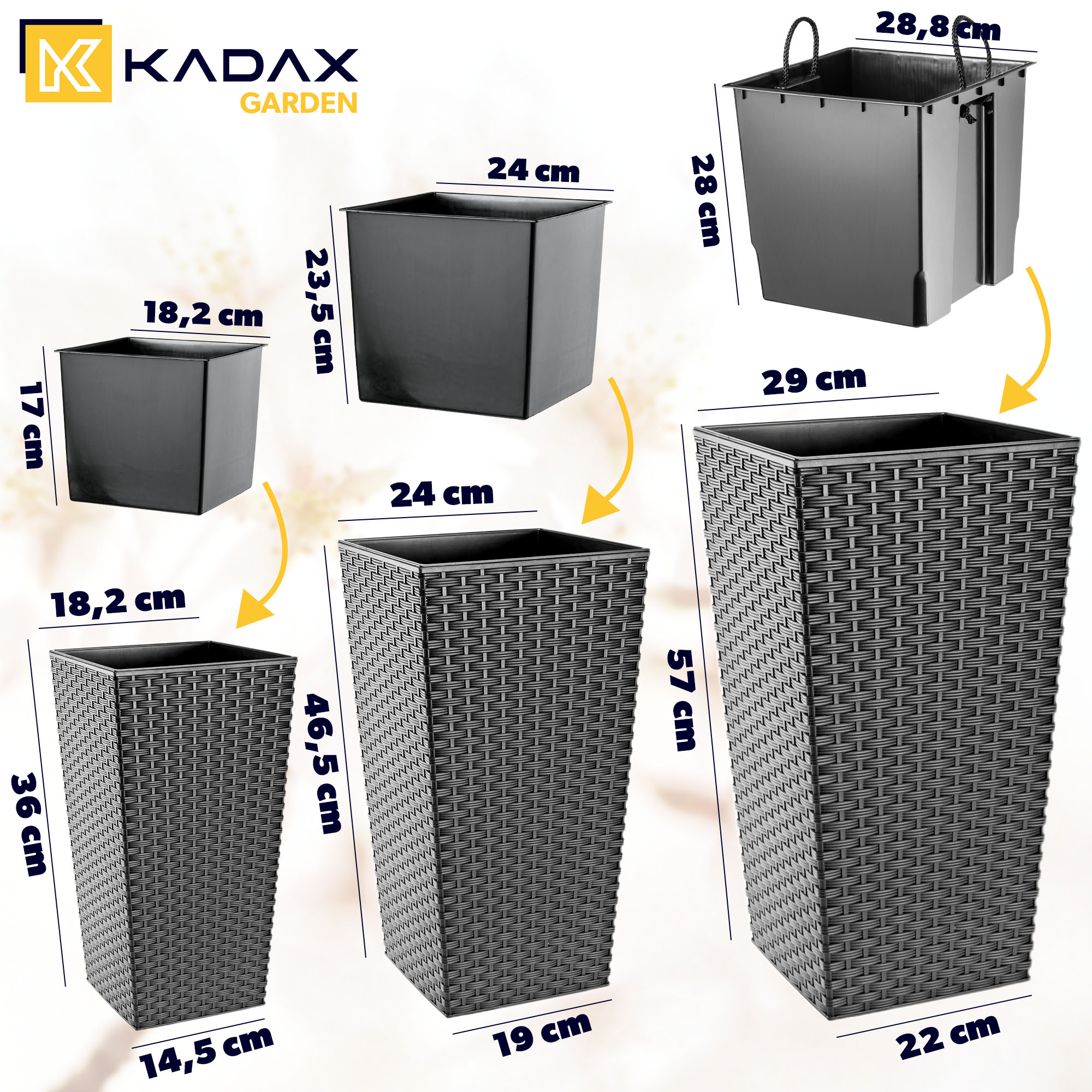 Donica z wkładem rattan Pesaro 30 cm, grafit
