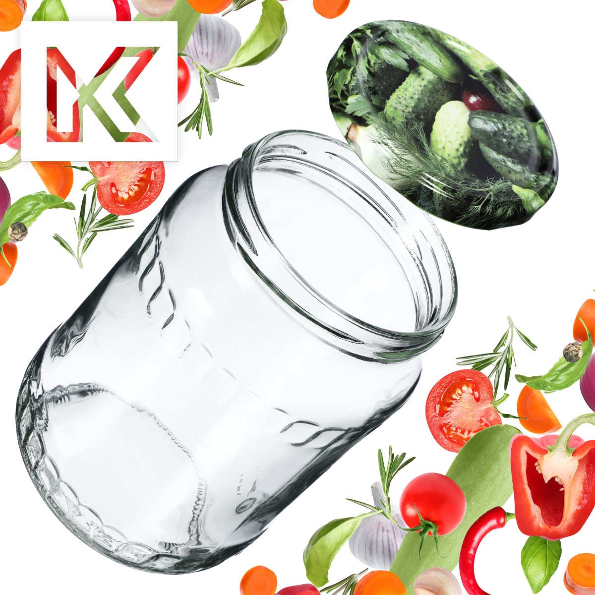 Słoiki na przetwory Jukka 720ml 64szt fi 82 mm + wieczka "Ogórki"