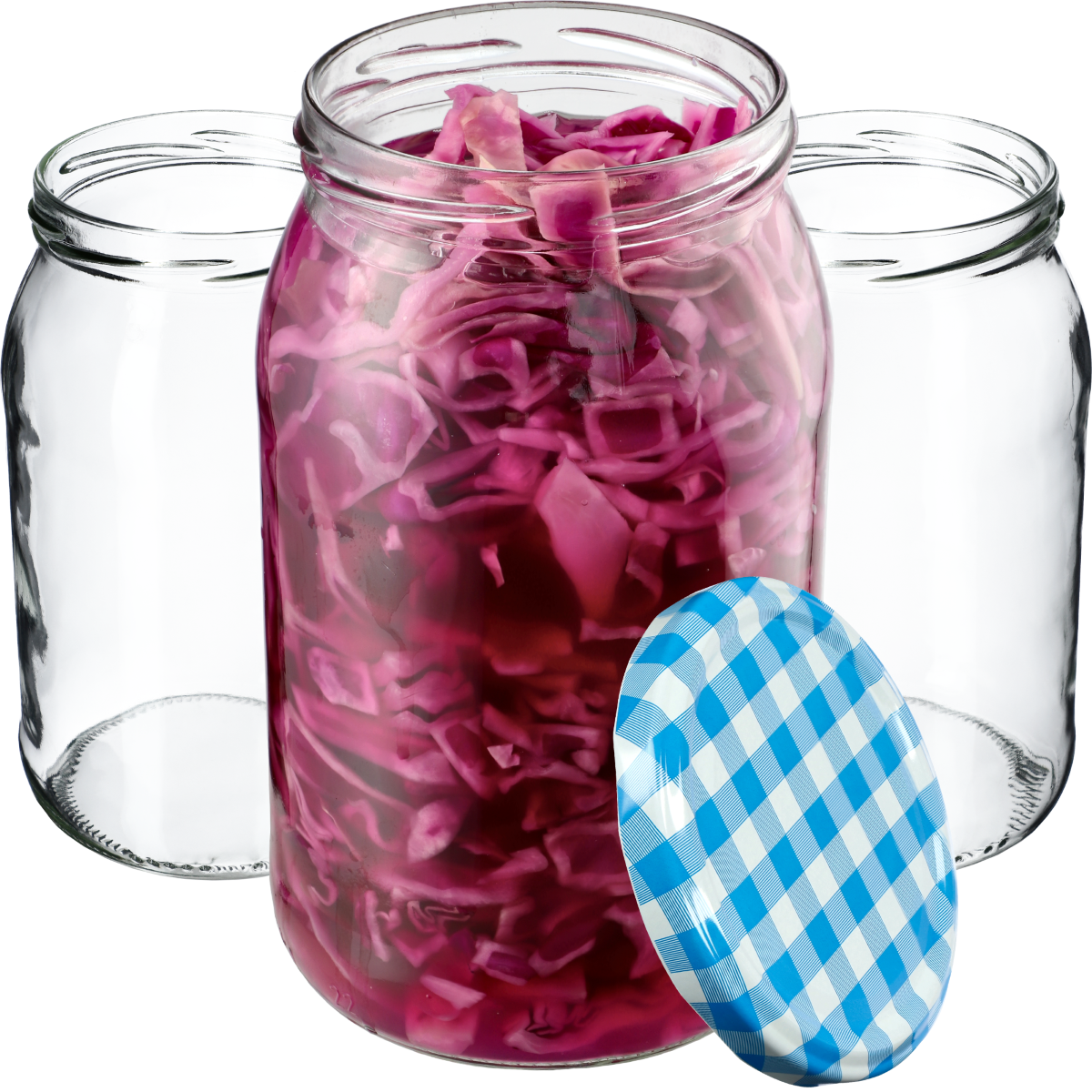 Słoiki na przetwory Simo 900ml 24szt fi 82 mm + wieczka "Niebieska Krata"