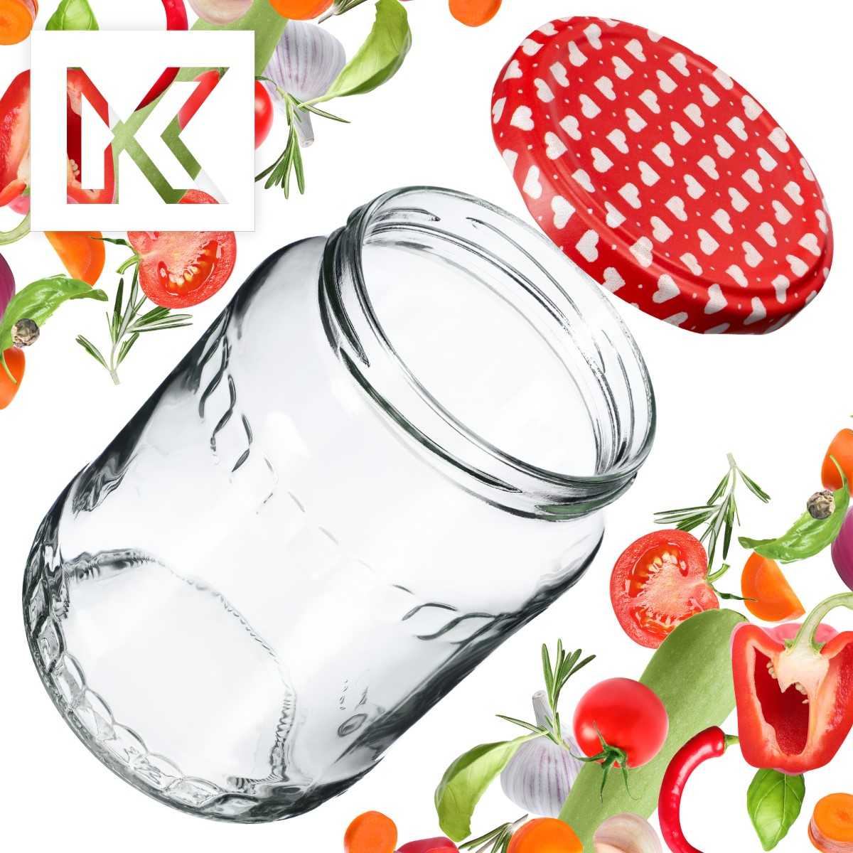 Słoiki na przetwory Jukka 720ml 24szt fi 82 mm + wieczka "Serca"