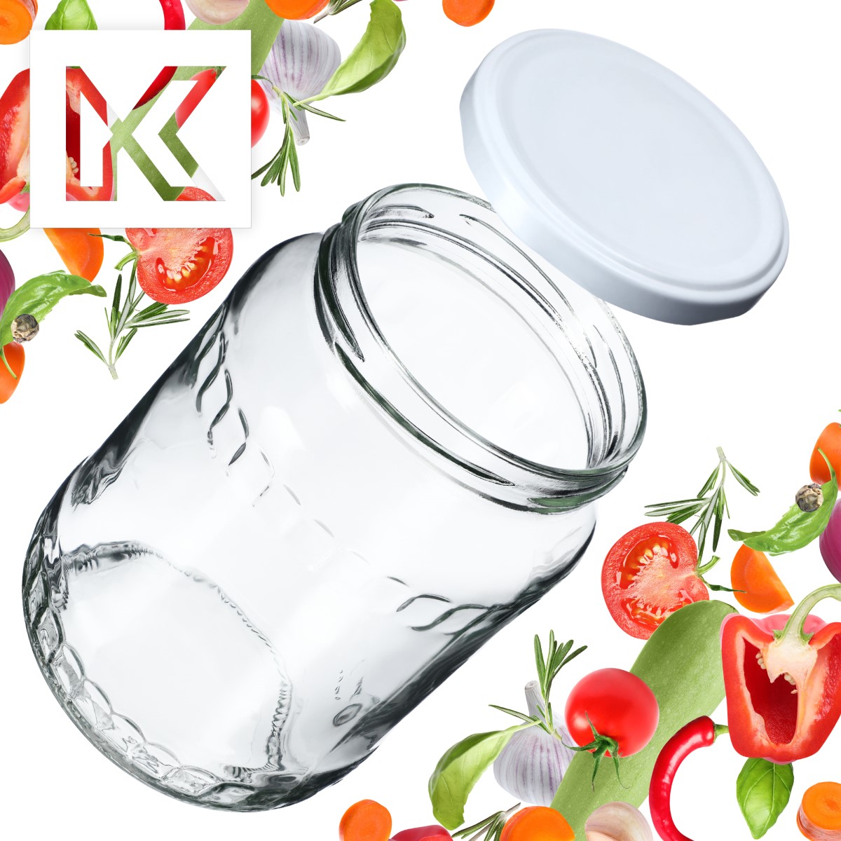 Słoiki na przetwory Jukka 720ml 16szt fi 82 mm + wieczka białe