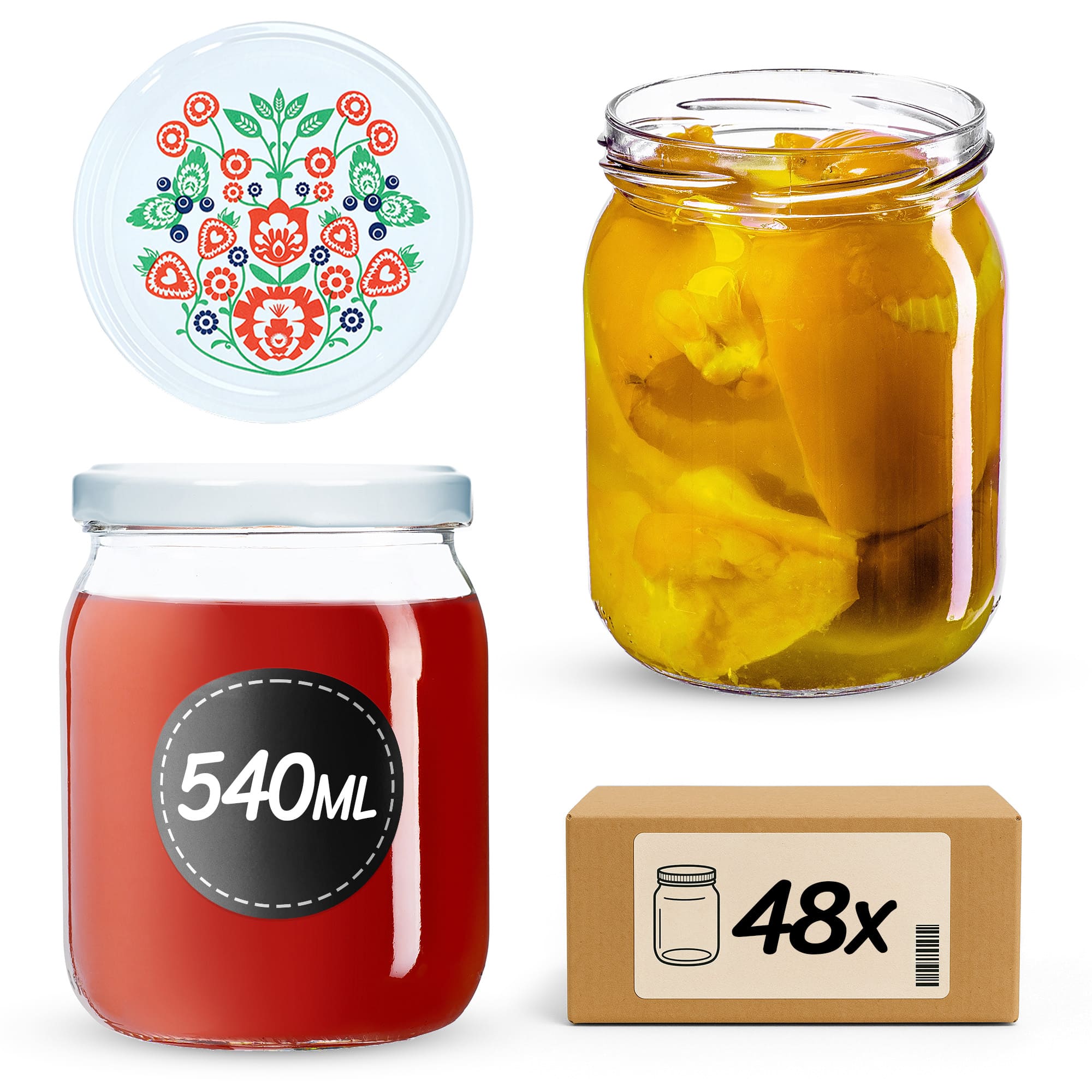 Słoiki Senna 540ml 48szt fi 82 mm + wieczka "Folklor"