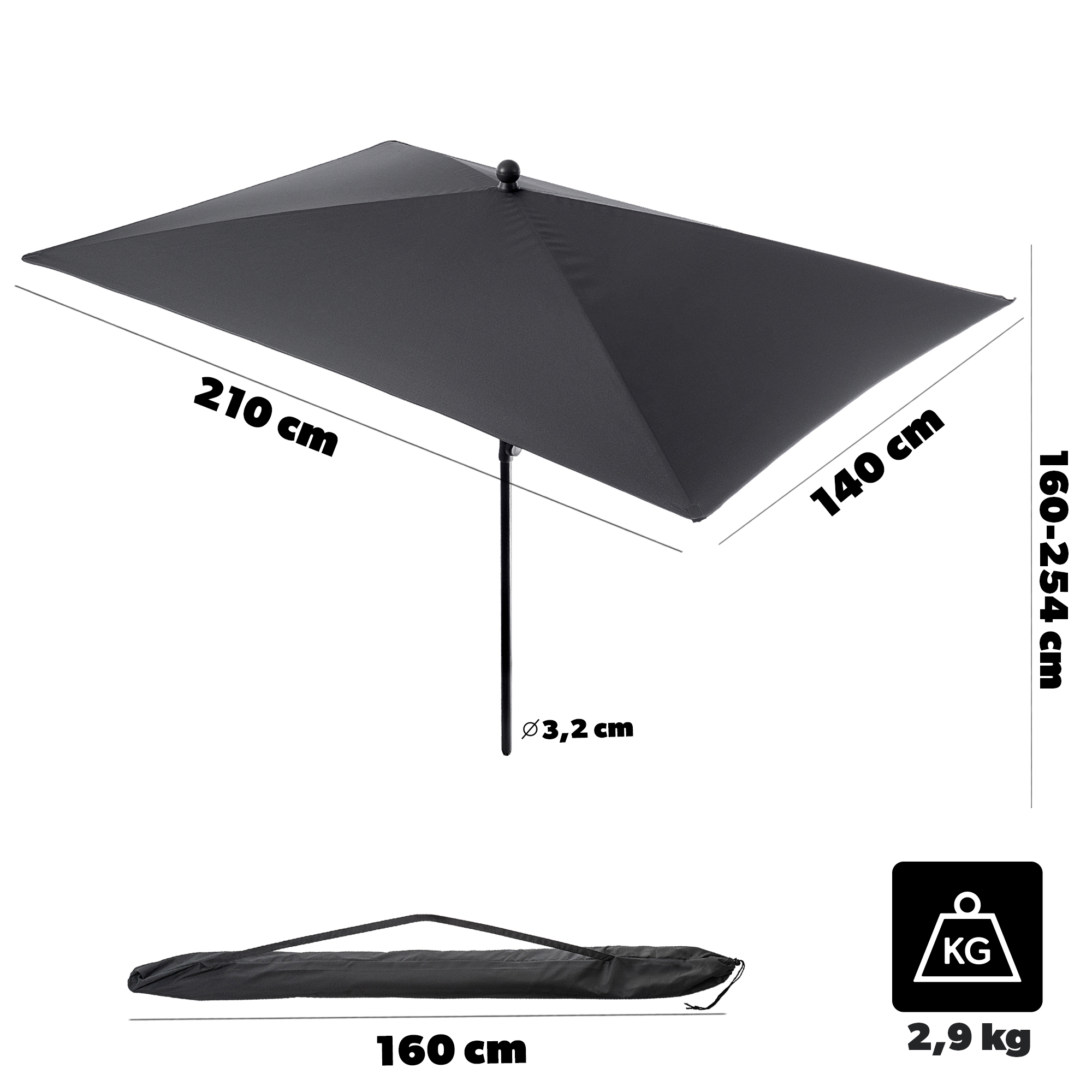 Parasol balkonowy Talaia ciemny szary 210x140cm