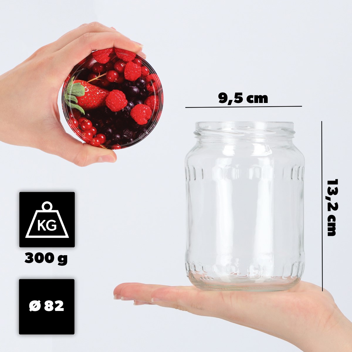 Słoiki na przetwory Jukka 720ml 64szt fi 82 mm + wieczka "Owoce leśne"