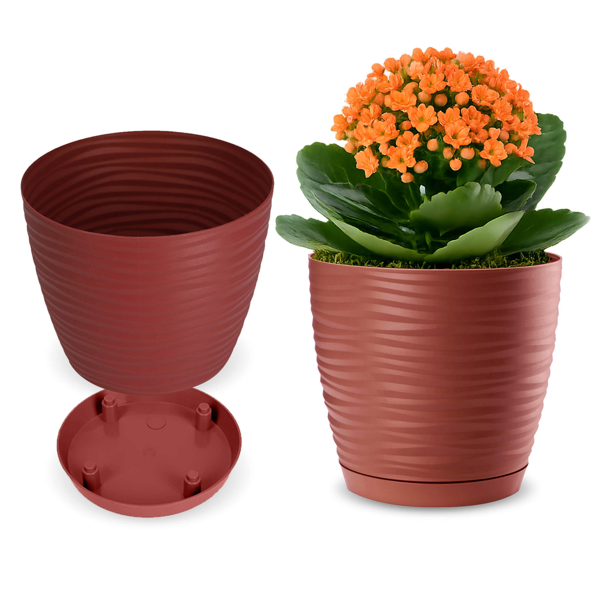 Doniczka na kwiaty okrągła z podstawką 15 cm, bordowa