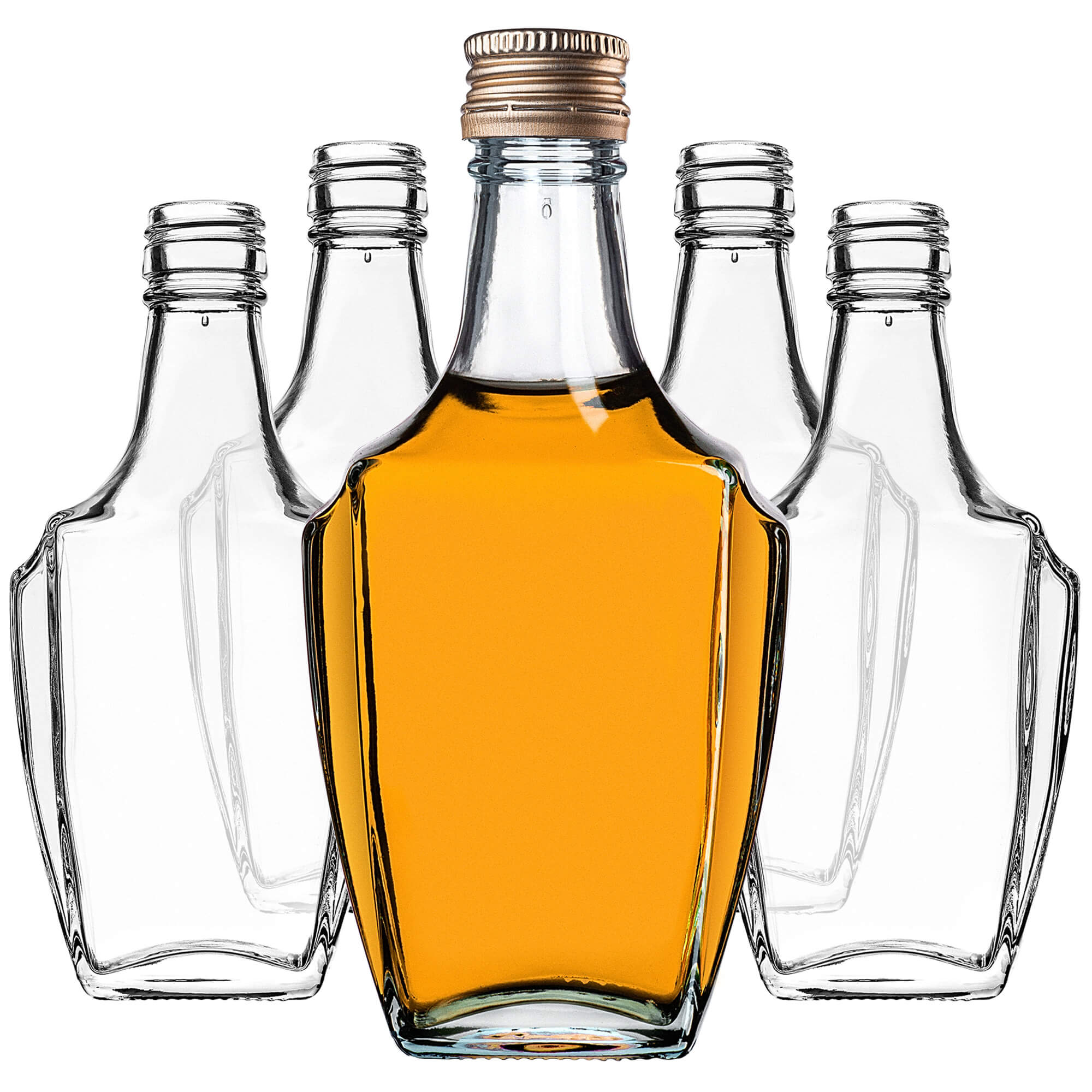 Szklana butelka na nalewkę Faenza 250ml ze złotą zakrętką 10 szt.